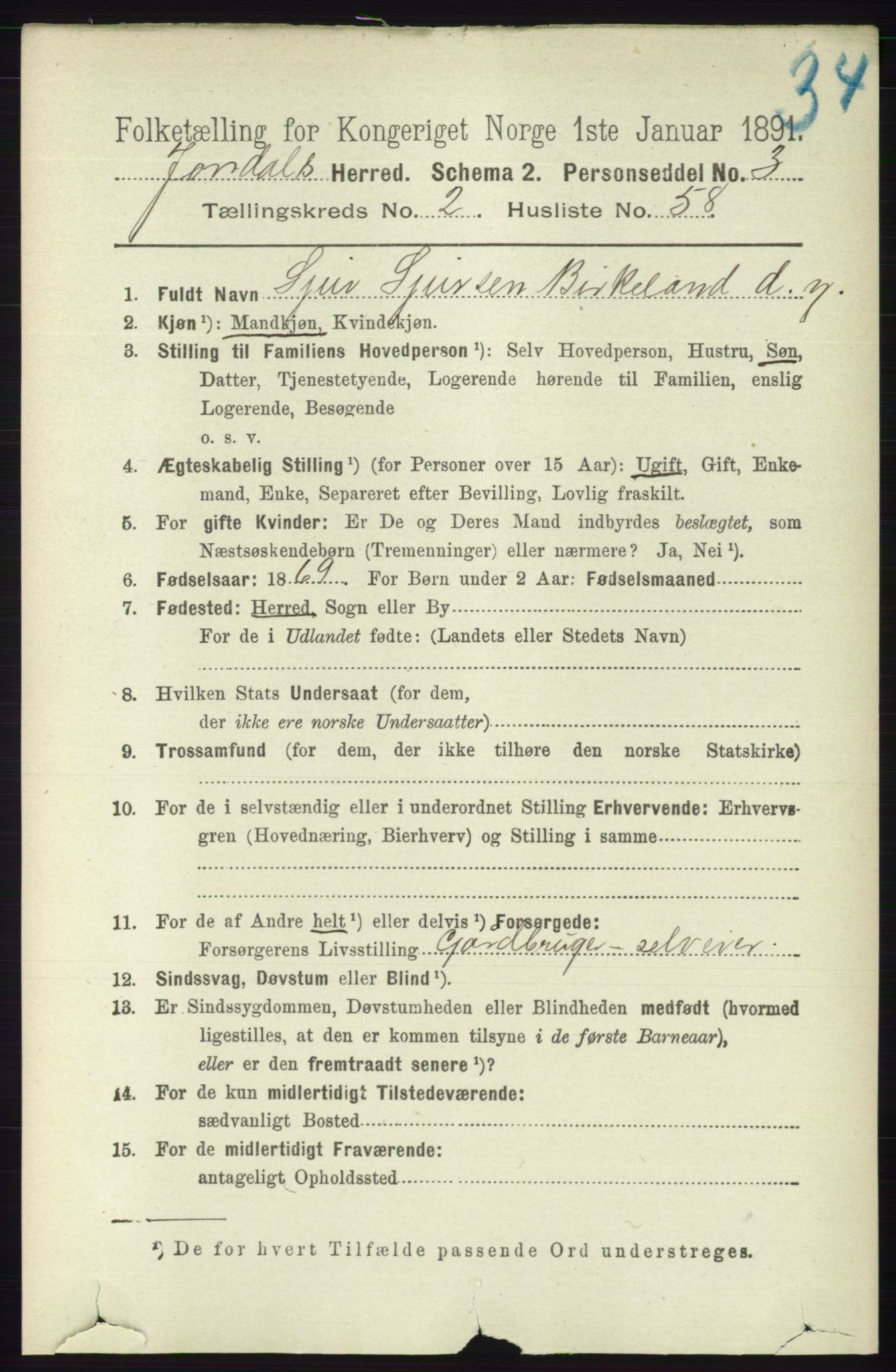 RA, 1891 census for 1227 Jondal, 1891, p. 1165