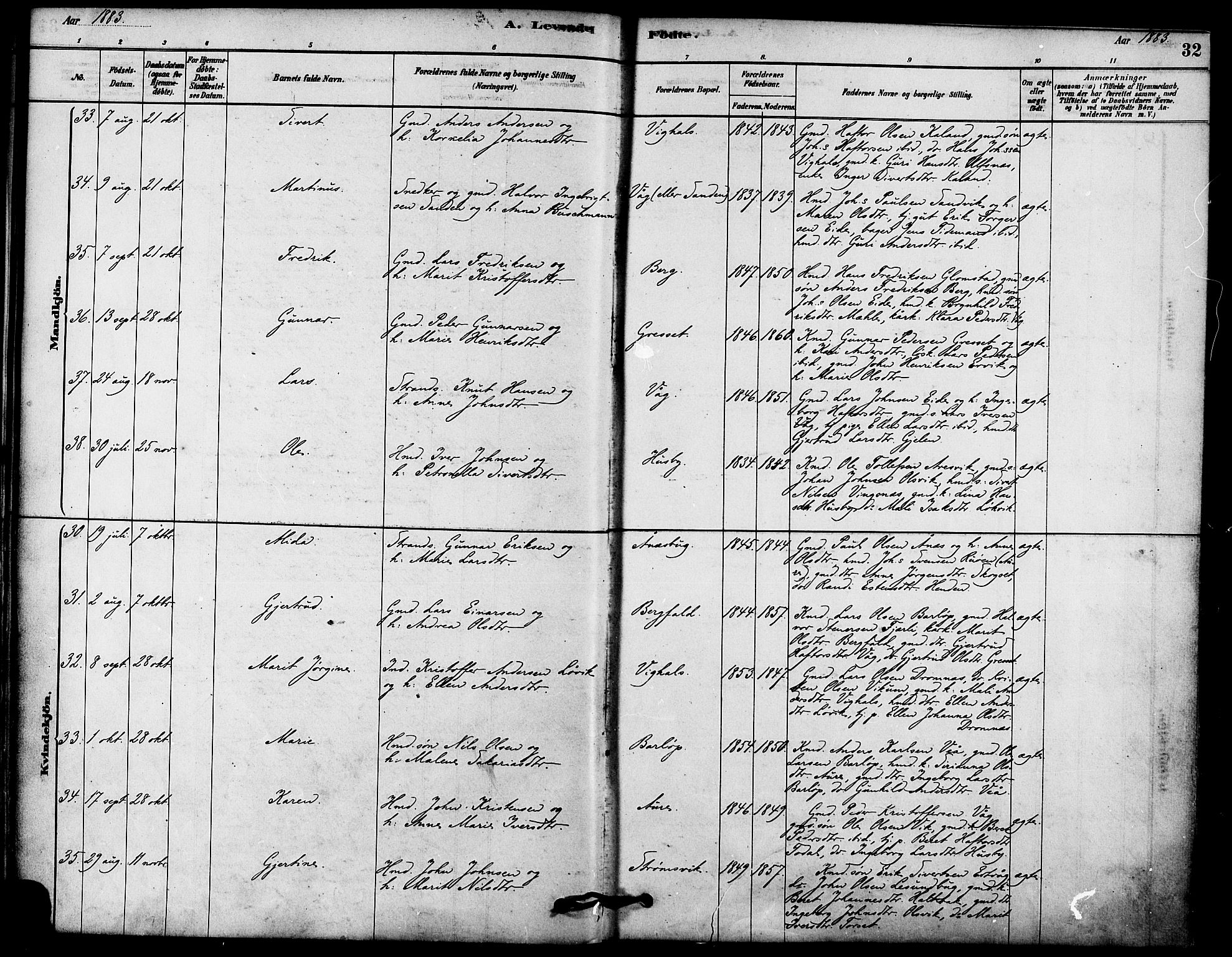 Ministerialprotokoller, klokkerbøker og fødselsregistre - Møre og Romsdal, AV/SAT-A-1454/578/L0906: Parish register (official) no. 578A05, 1878-1886, p. 32