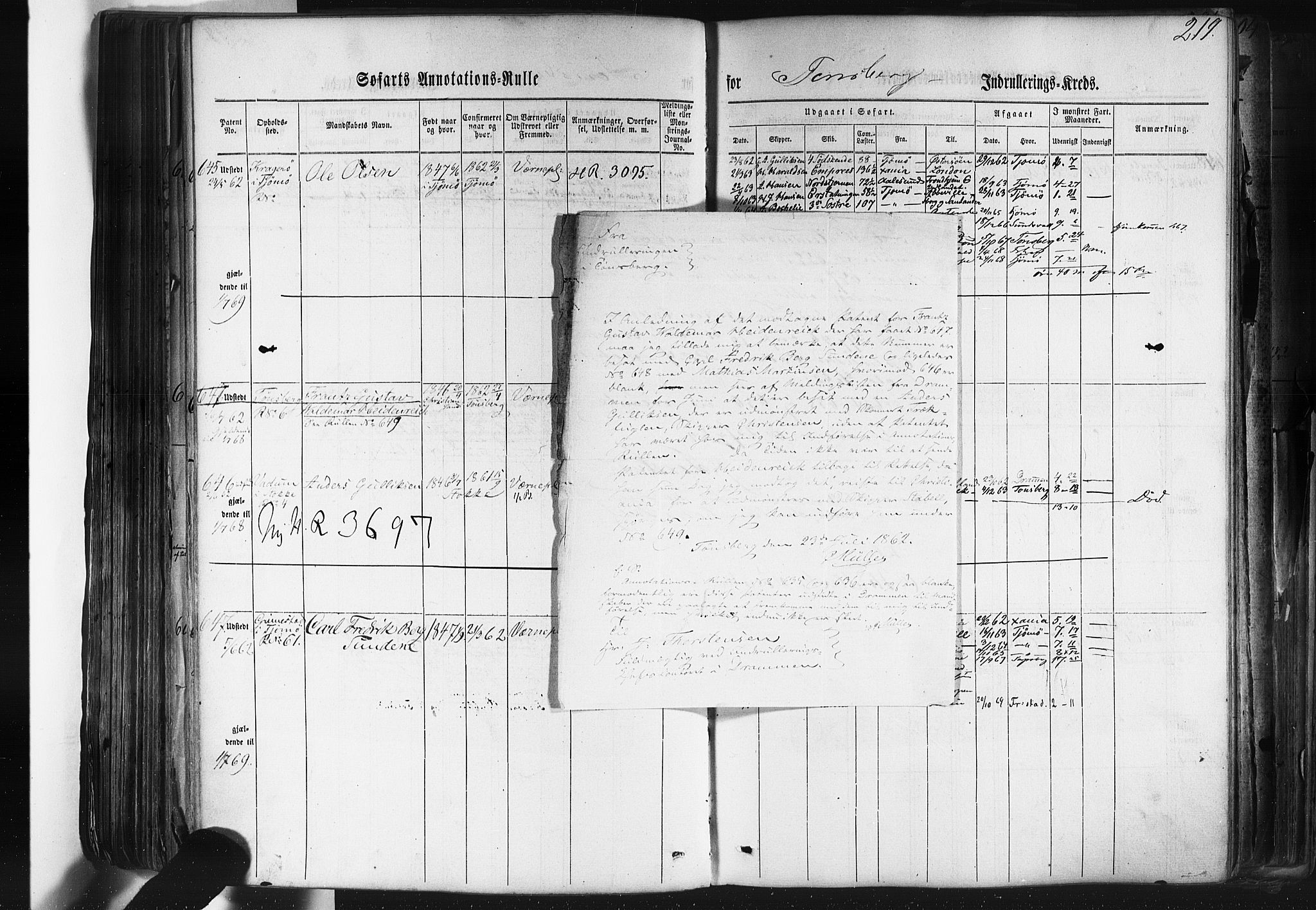 Tønsberg innrulleringskontor, AV/SAKO-A-786/F/Fb/L0001: Annotasjonsrulle Patent nr. 1-1724, 1860-1868, p. 231