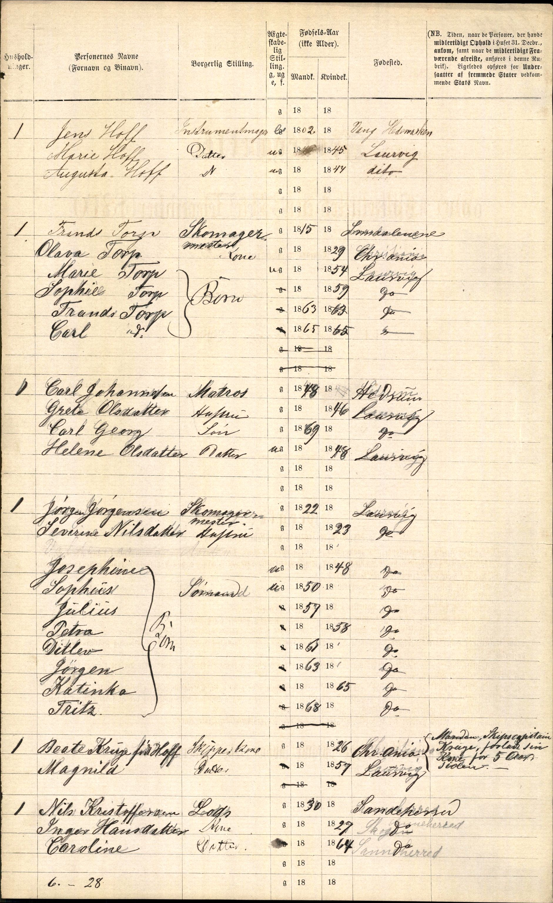 RA, 1870 census for 0707 Larvik, 1870, p. 84