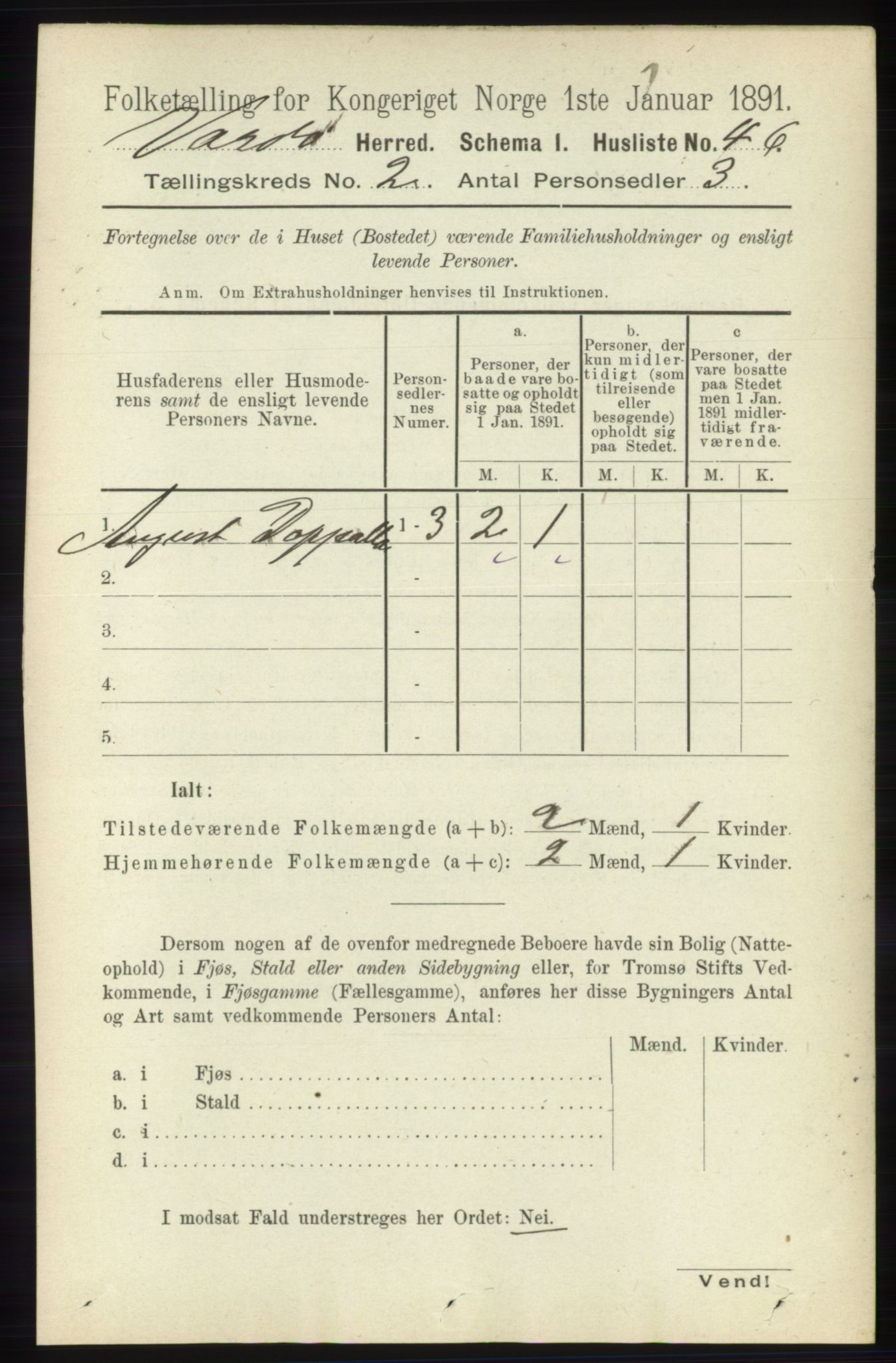 RA, 1891 census for 2028 Vardø, 1891, p. 263
