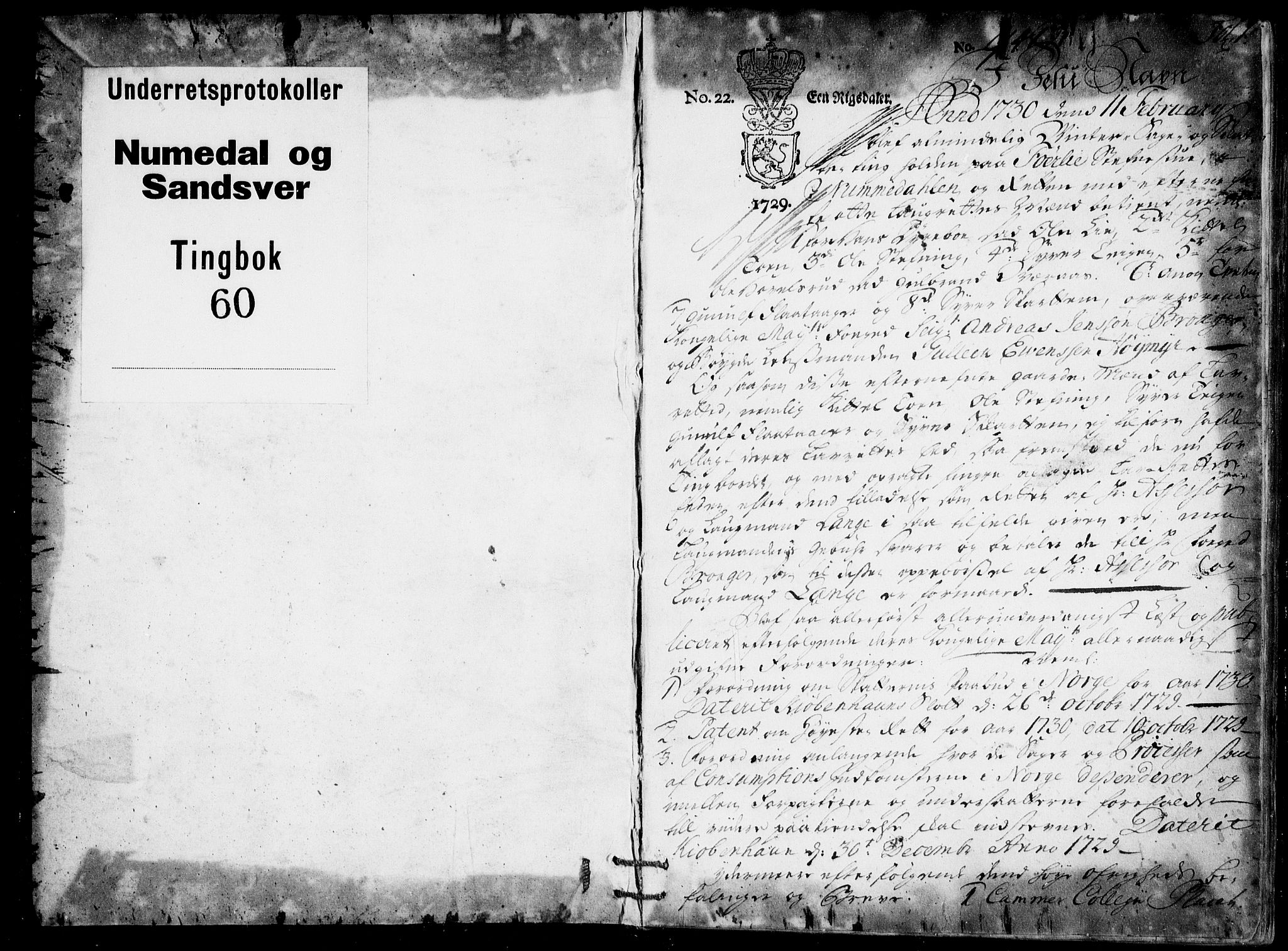 Numedal og Sandsvær sorenskriveri, SAKO/A-128/F/Fa/Faa/L0060: Tingbøker, 1730, p. 0b-1a