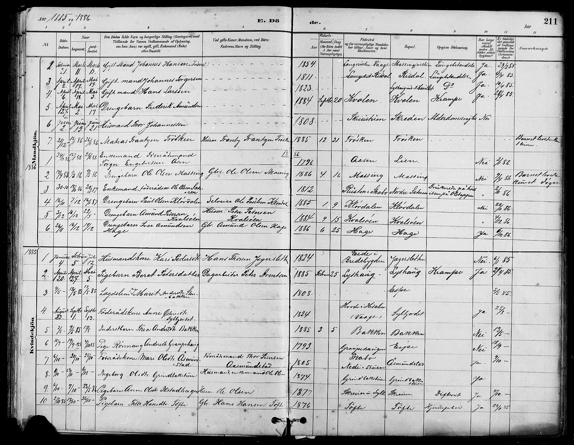 Nord-Fron prestekontor, SAH/PREST-080/H/Ha/Hab/L0005: Parish register (copy) no. 5, 1884-1914, p. 211