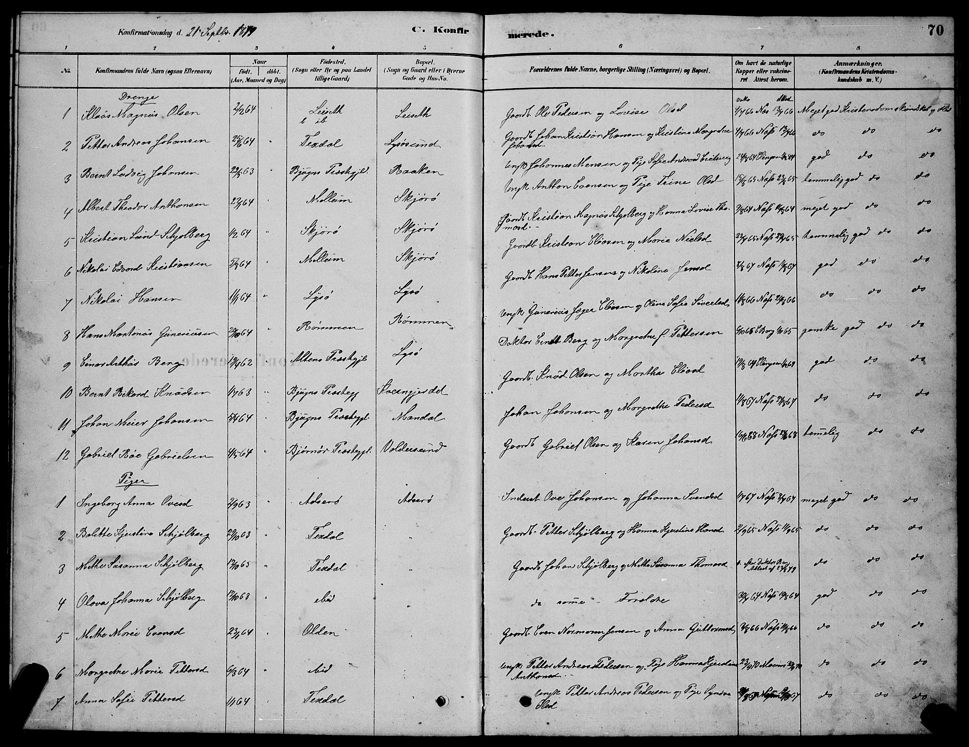 Ministerialprotokoller, klokkerbøker og fødselsregistre - Sør-Trøndelag, AV/SAT-A-1456/654/L0665: Parish register (copy) no. 654C01, 1879-1901, p. 70