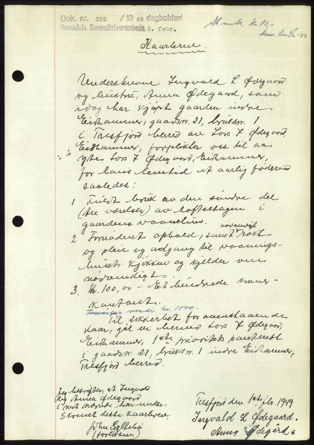 Romsdal sorenskriveri, AV/SAT-A-4149/1/2/2C: Mortgage book no. A28, 1948-1949, Diary no: : 359/1949