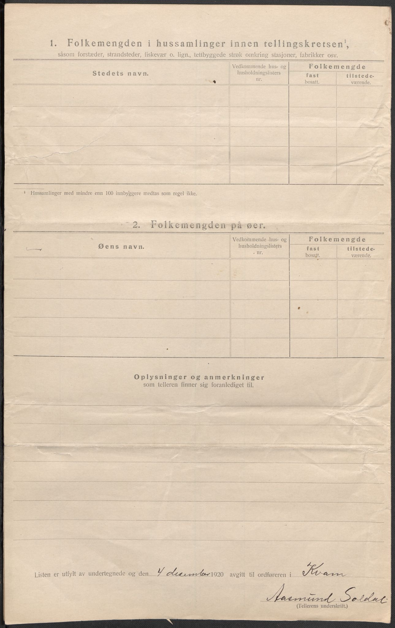 SAB, 1920 census for Kvam, 1920, p. 39