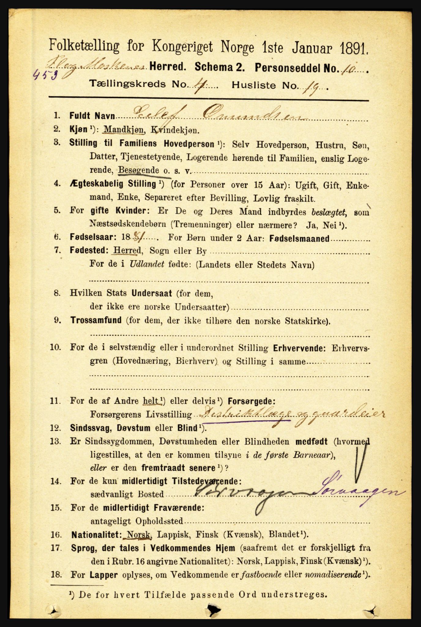 RA, 1891 census for 1859 Flakstad, 1891, p. 2022