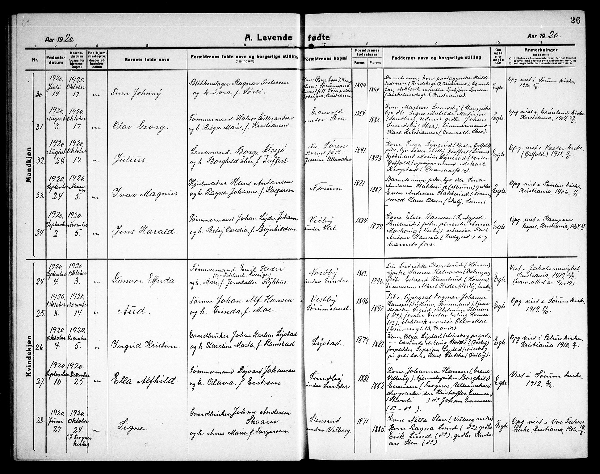 Sørum prestekontor Kirkebøker, SAO/A-10303/G/Ga/L0008: Parish register (copy) no. I 8, 1917-1934, p. 26