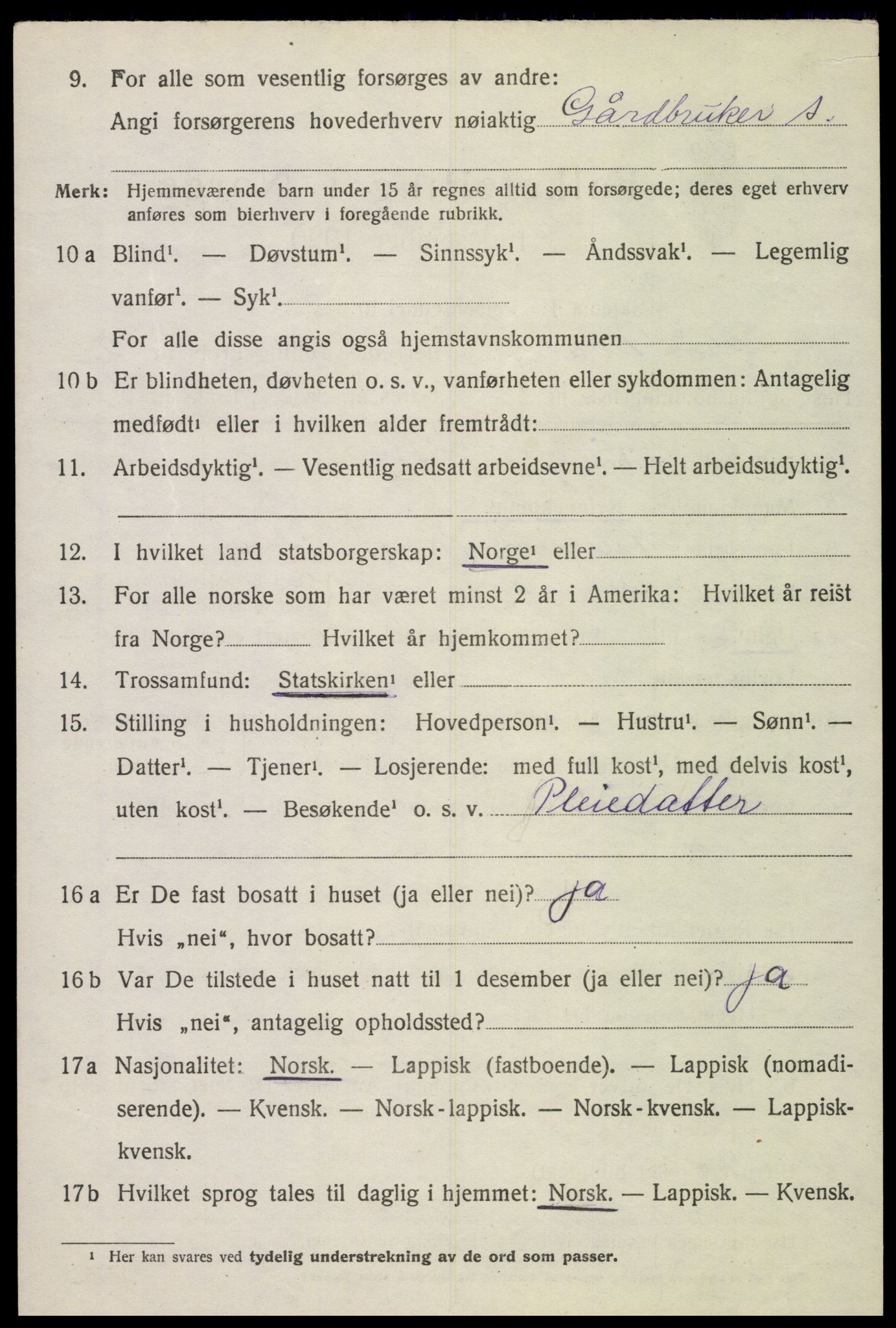 SAT, 1920 census for Bø, 1920, p. 2327