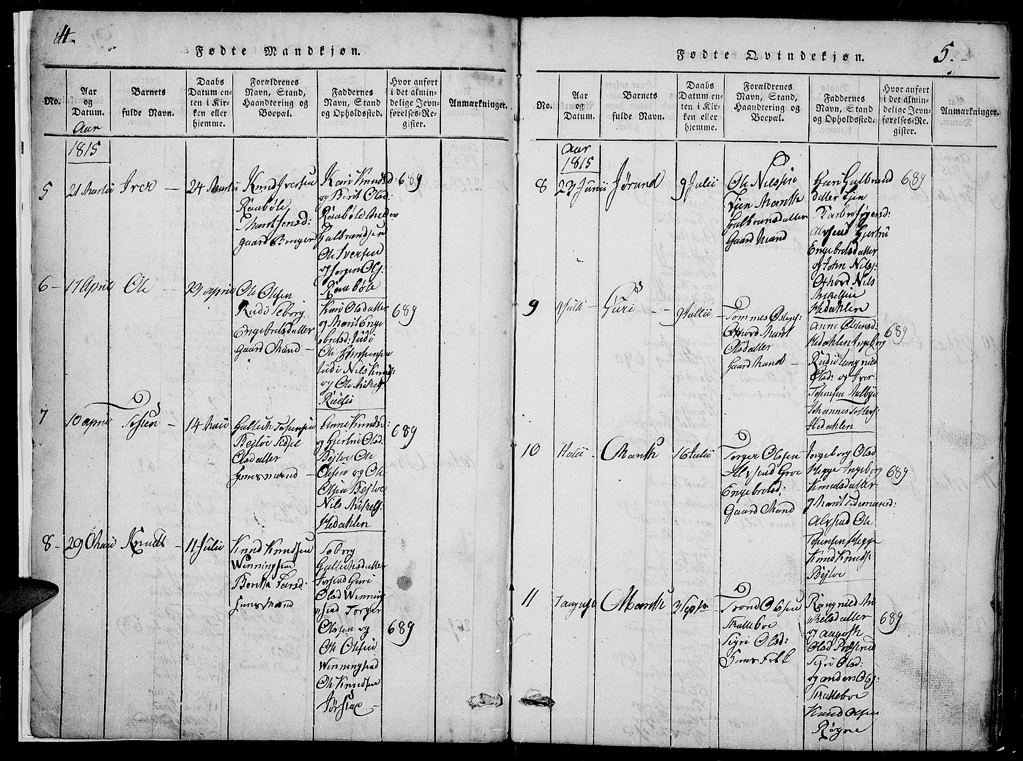 Slidre prestekontor, SAH/PREST-134/H/Ha/Hab/L0002: Parish register (copy) no. 2, 1814-1839, p. 4-5