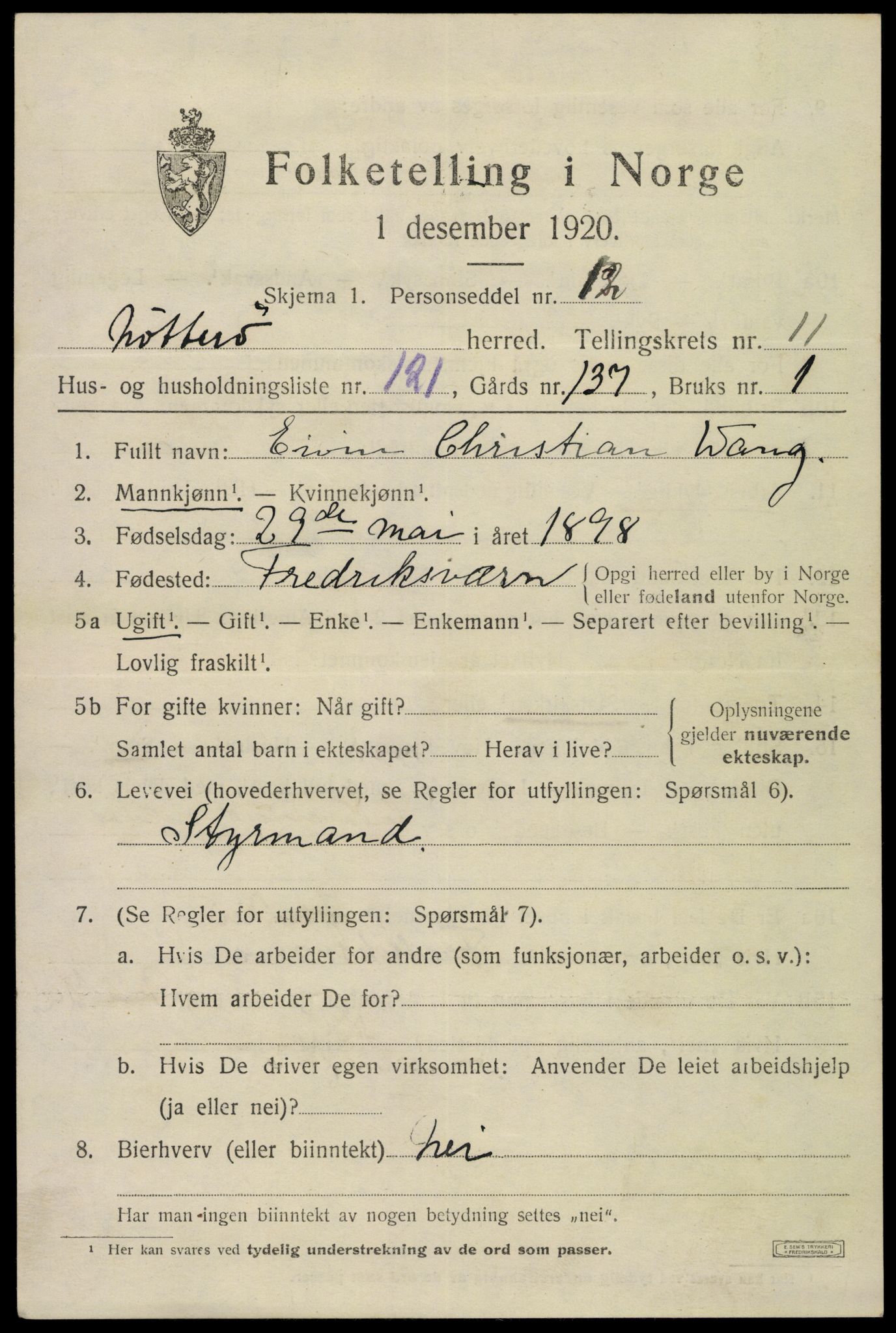 SAKO, 1920 census for Nøtterøy, 1920, p. 14689