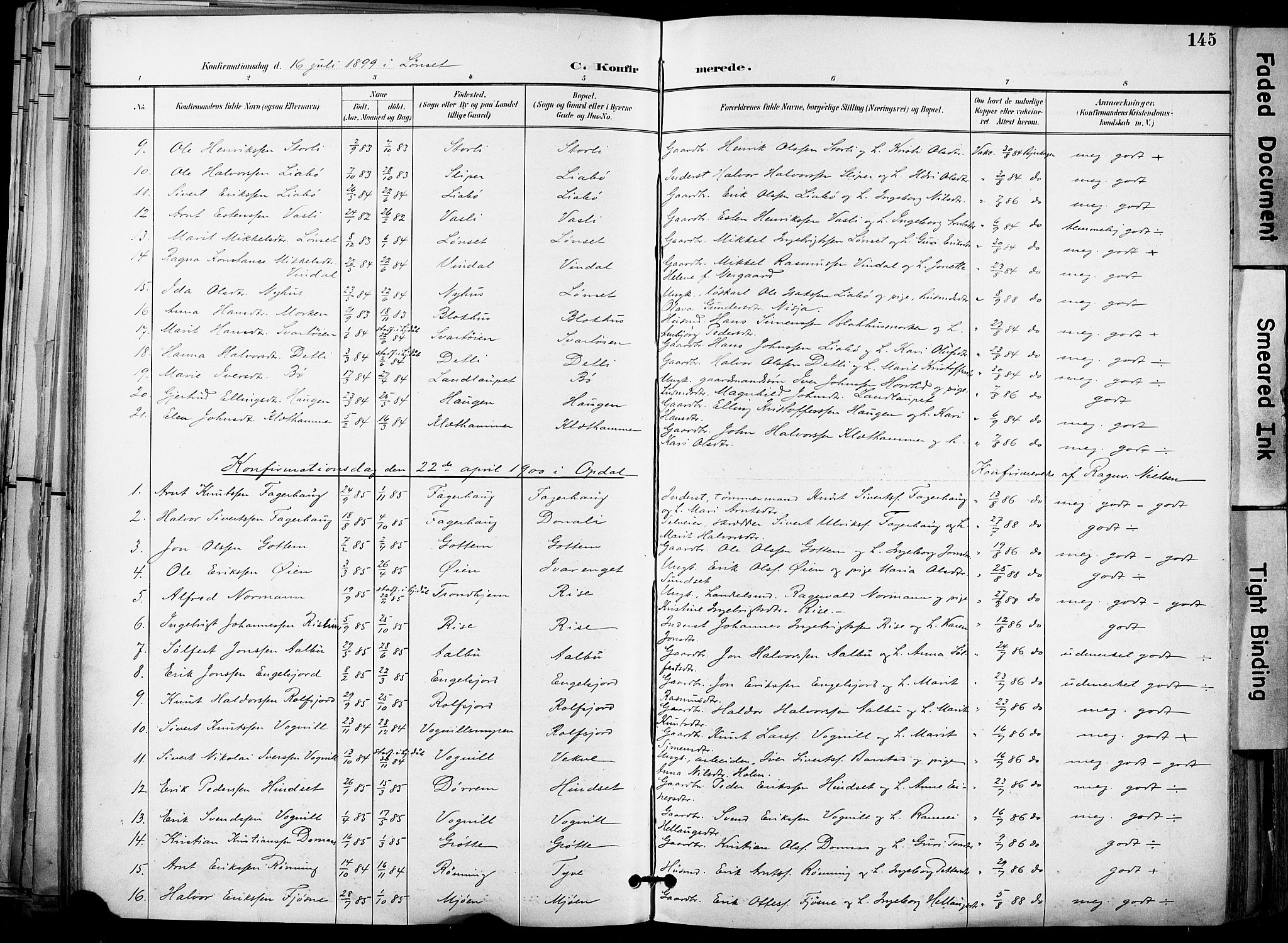 Ministerialprotokoller, klokkerbøker og fødselsregistre - Sør-Trøndelag, AV/SAT-A-1456/678/L0902: Parish register (official) no. 678A11, 1895-1911, p. 145