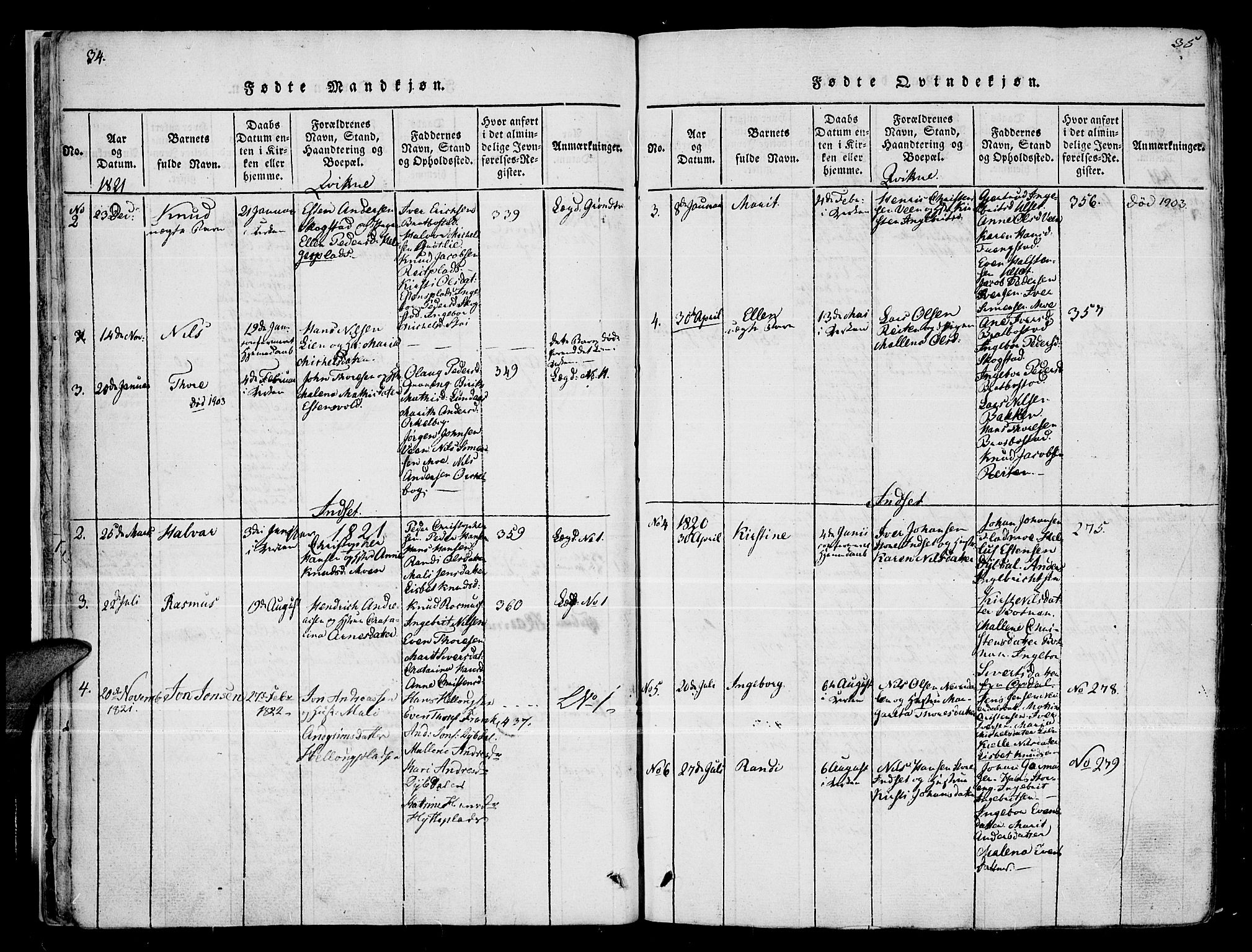 Kvikne prestekontor, SAH/PREST-064/H/Ha/Haa/L0004: Parish register (official) no. 4, 1815-1840, p. 34-35