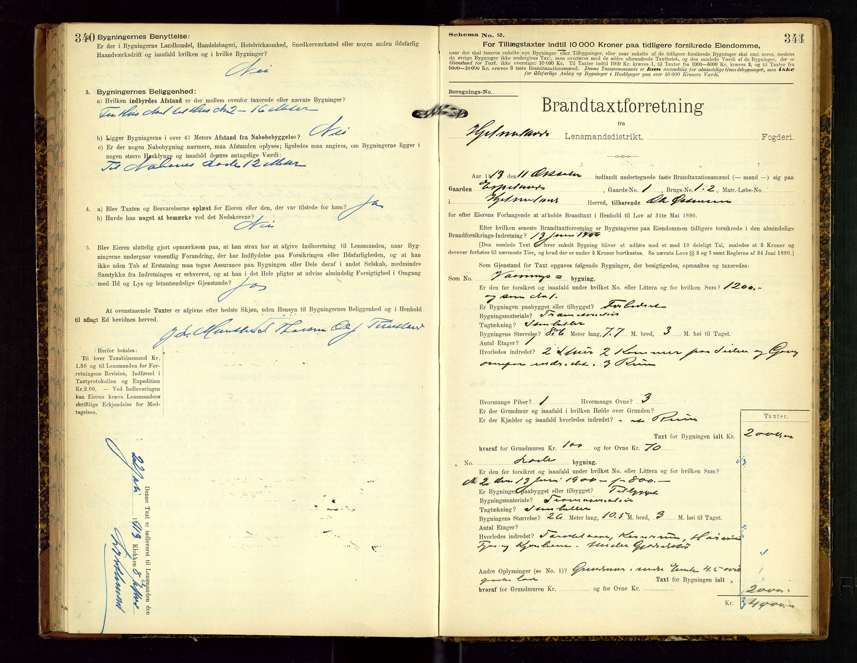 Hjelmeland lensmannskontor, SAST/A-100439/Gob/L0002: "Brandtaxationsprotokol", 1904-1920, p. 340-341