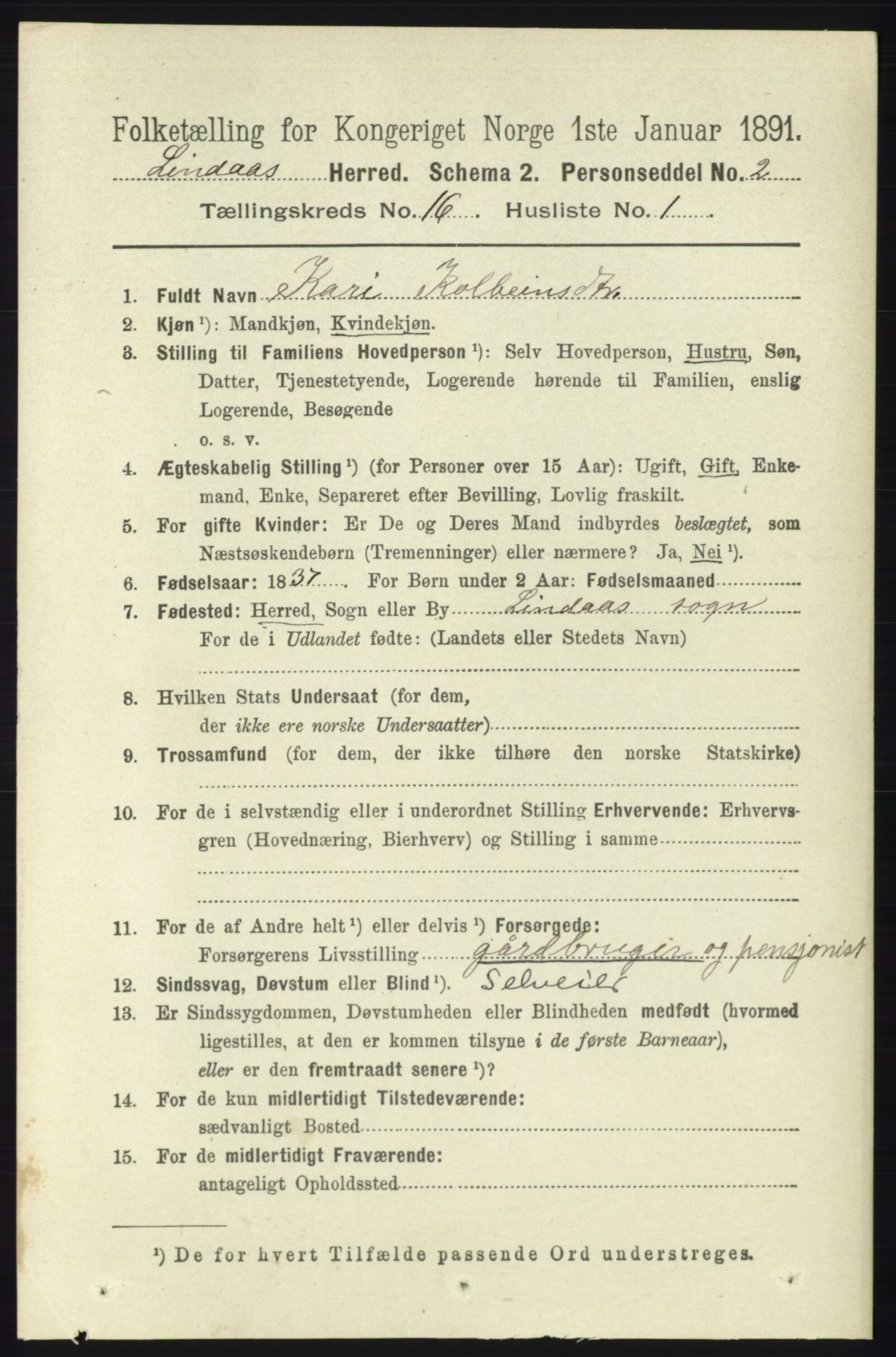 RA, 1891 census for 1263 Lindås, 1891, p. 5706