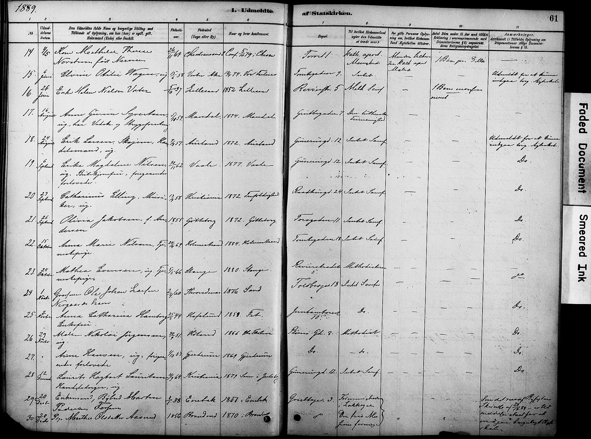 Oslo domkirke Kirkebøker, AV/SAO-A-10752/F/Fa/L0038: Parish register (official) no. 38, 1878-1921, p. 61