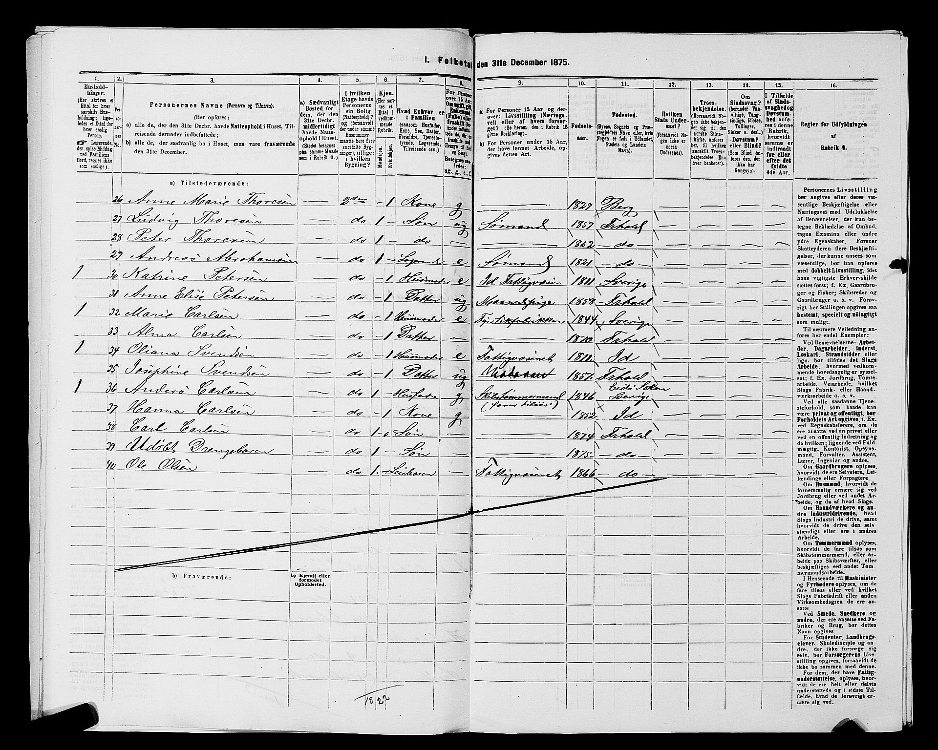 RA, 1875 census for 0101P Fredrikshald, 1875, p. 818