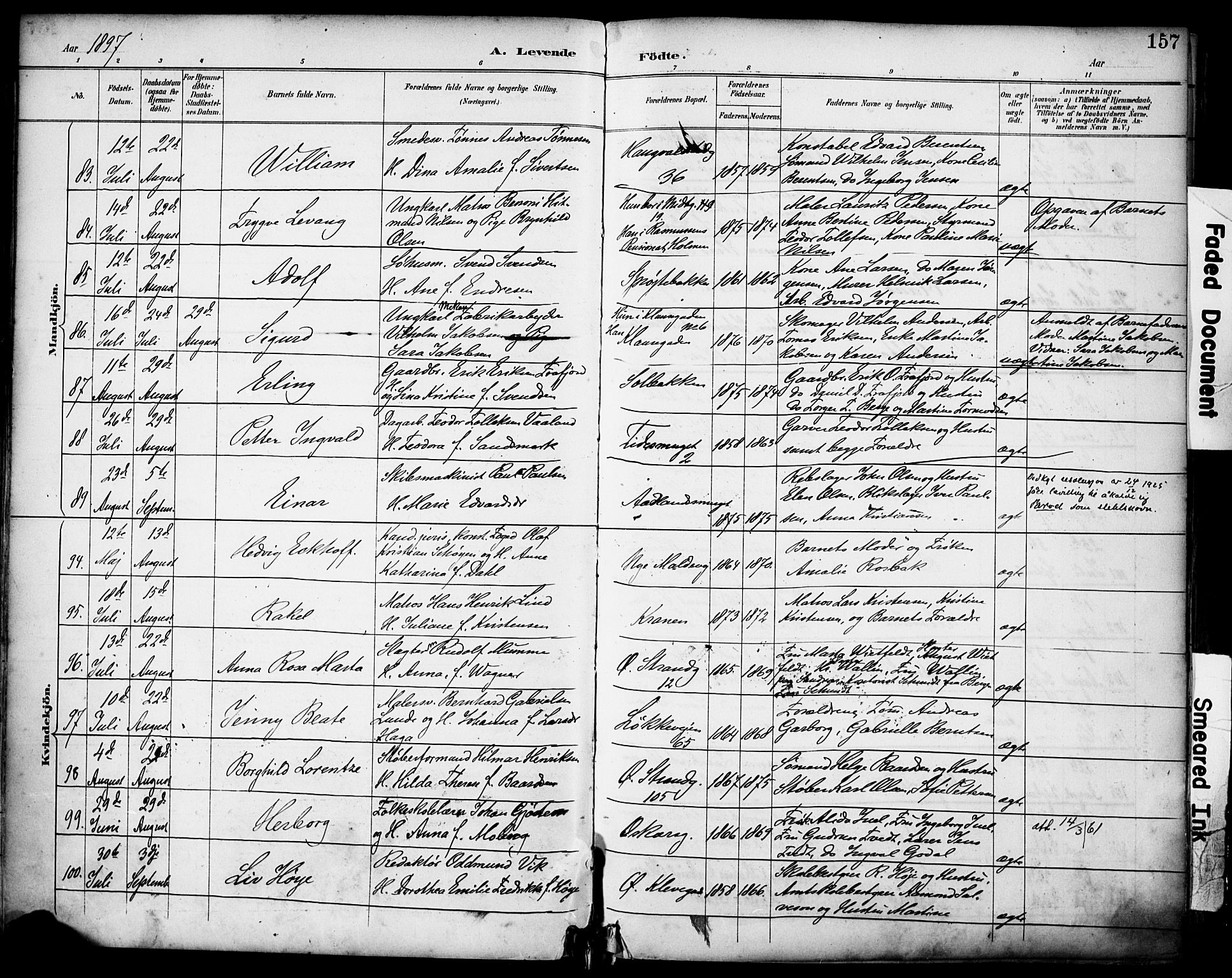 Domkirken sokneprestkontor, AV/SAST-A-101812/001/30/30BA/L0030: Parish register (official) no. A 29, 1889-1902, p. 157