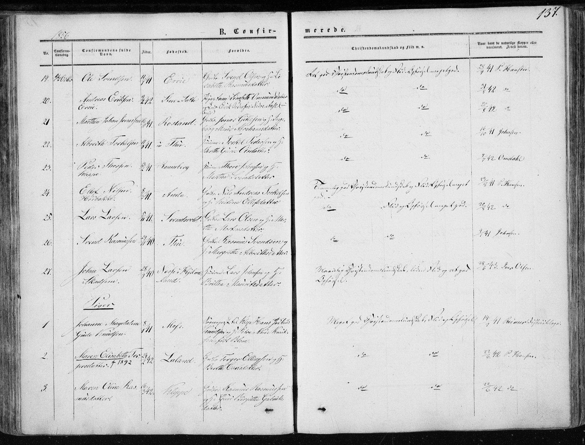 Klepp sokneprestkontor, AV/SAST-A-101803/001/3/30BA/L0005: Parish register (official) no. A 5, 1853-1870, p. 137