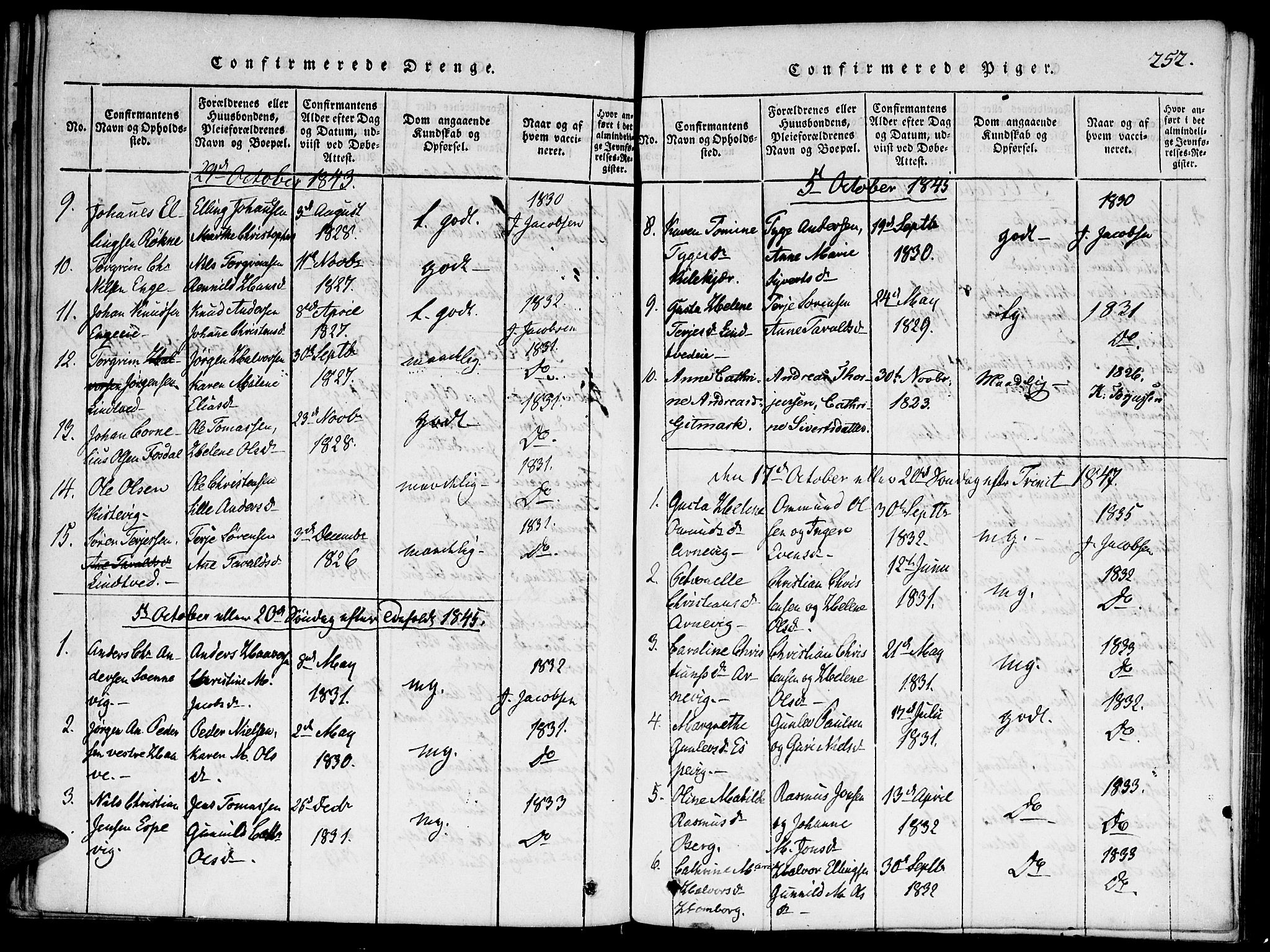 Hommedal sokneprestkontor, SAK/1111-0023/F/Fa/Faa/L0001: Parish register (official) no. A 1, 1816-1860, p. 252