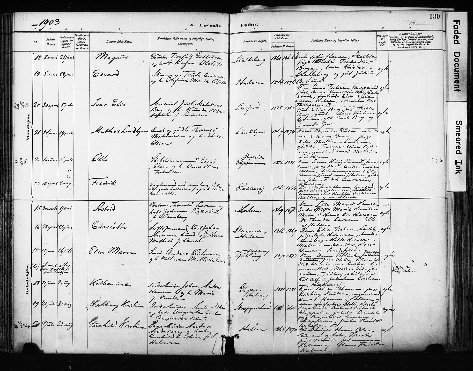 Tjølling kirkebøker, AV/SAKO-A-60/F/Fa/L0009: Parish register (official) no. 9, 1887-1905, p. 139