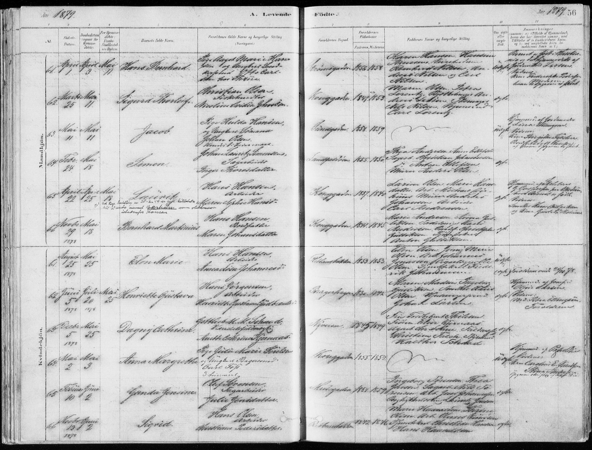 Bragernes kirkebøker, AV/SAKO-A-6/F/Fb/L0006a: Parish register (official) no. II 6A, 1878-1885, p. 56