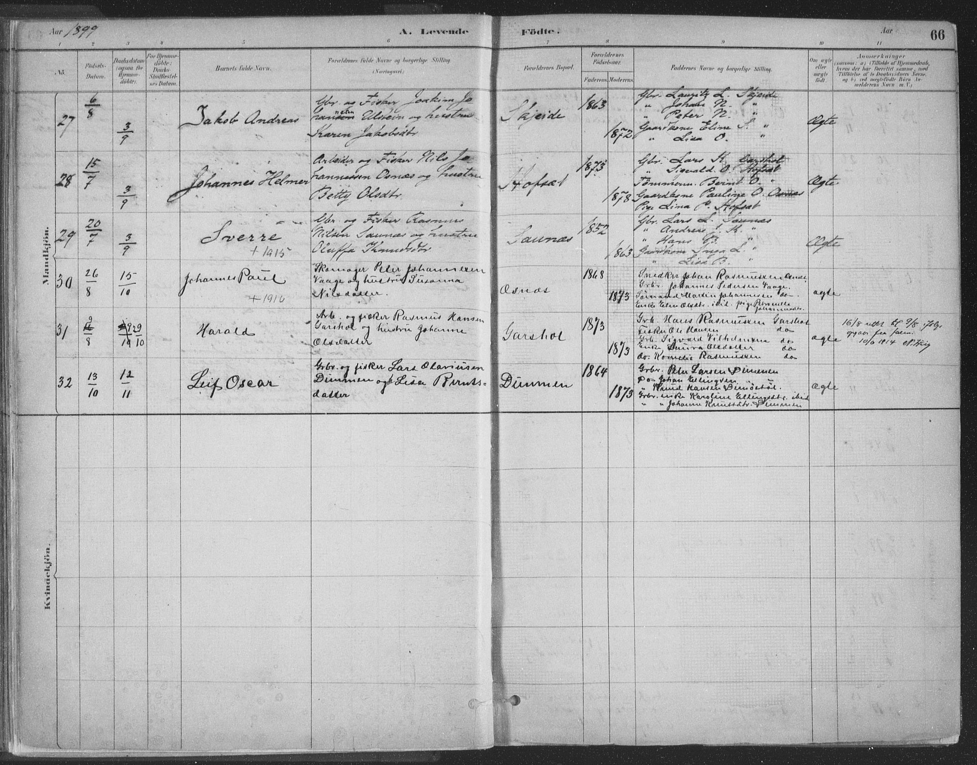 Ministerialprotokoller, klokkerbøker og fødselsregistre - Møre og Romsdal, SAT/A-1454/509/L0106: Parish register (official) no. 509A04, 1883-1922, p. 66