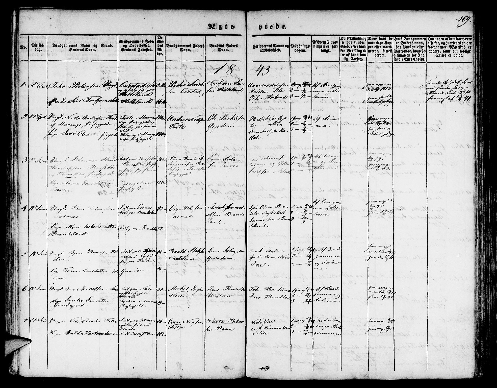 Etne sokneprestembete, AV/SAB-A-75001/H/Haa: Parish register (official) no. A 7, 1831-1847, p. 169