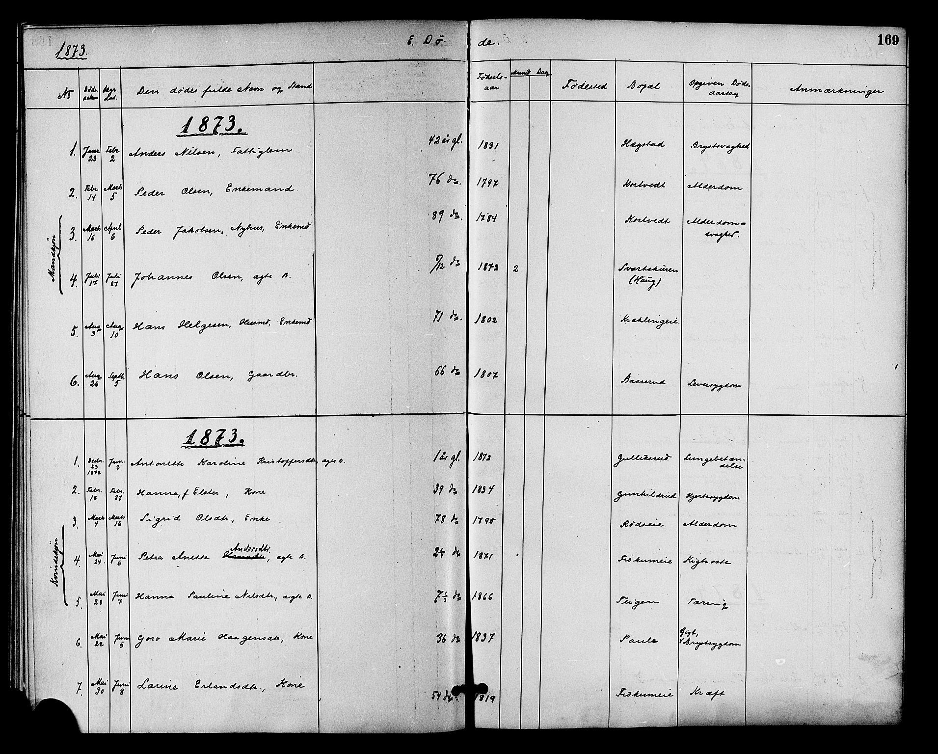Fiskum kirkebøker, SAKO/A-15/F/Fa/L0001: Parish register (official) no. 1, 1858-1877, p. 169