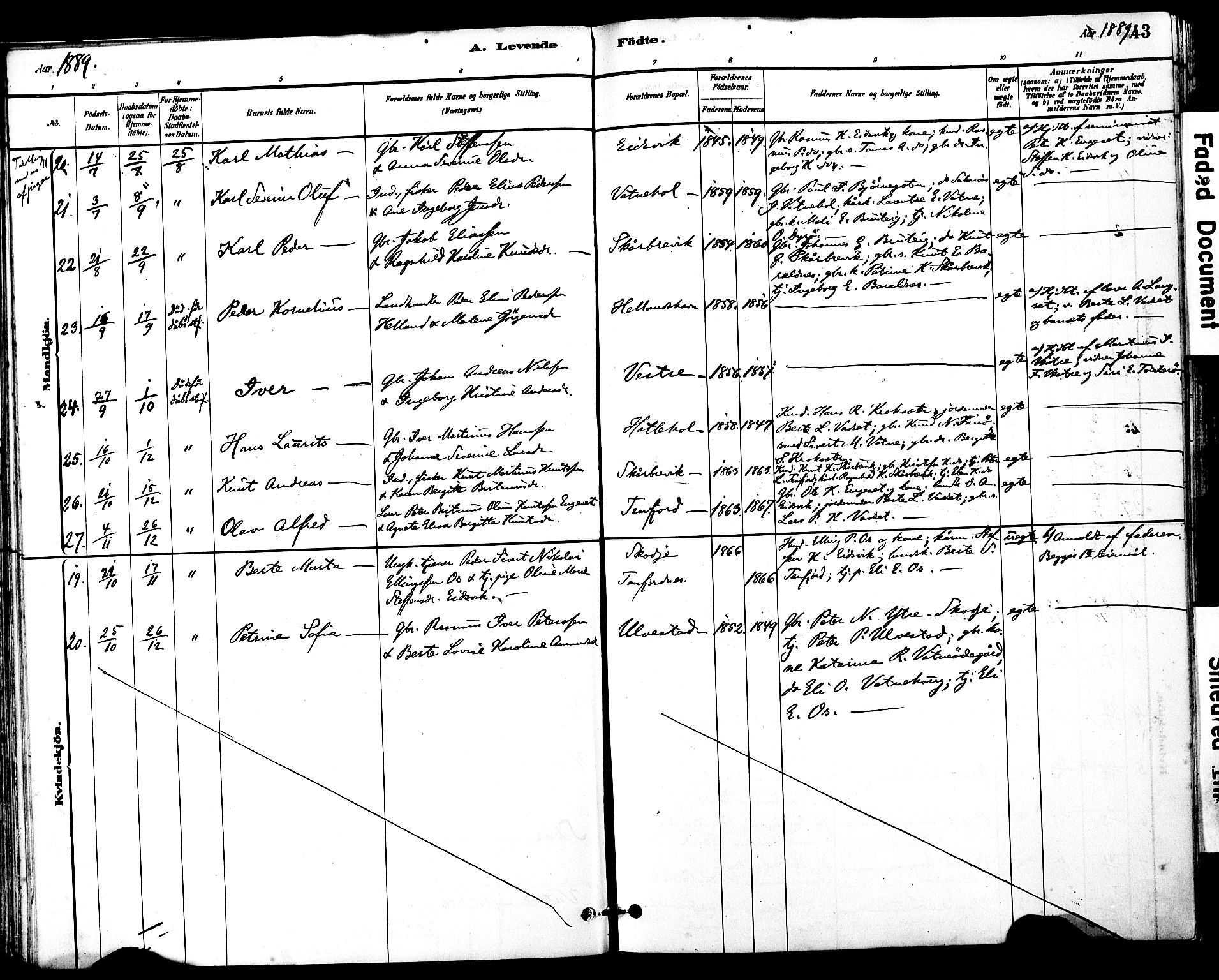 Ministerialprotokoller, klokkerbøker og fødselsregistre - Møre og Romsdal, SAT/A-1454/525/L0374: Parish register (official) no. 525A04, 1880-1899, p. 43