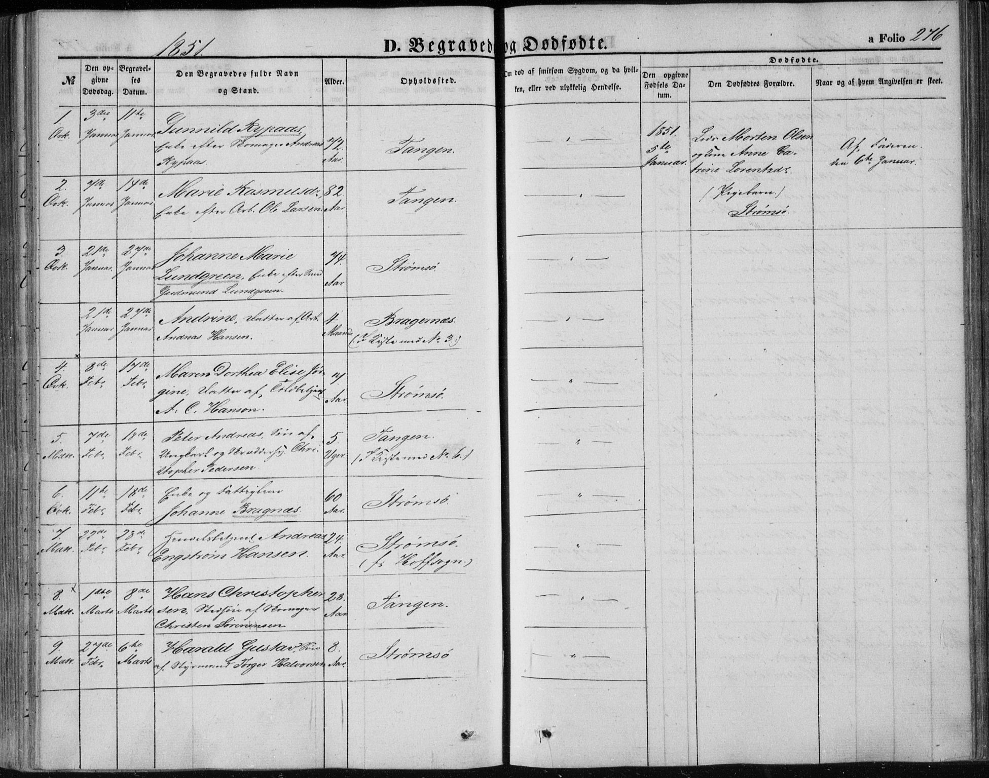 Strømsø kirkebøker, AV/SAKO-A-246/F/Fa/L0014: Parish register (official) no. I 14, 1848-1858, p. 276
