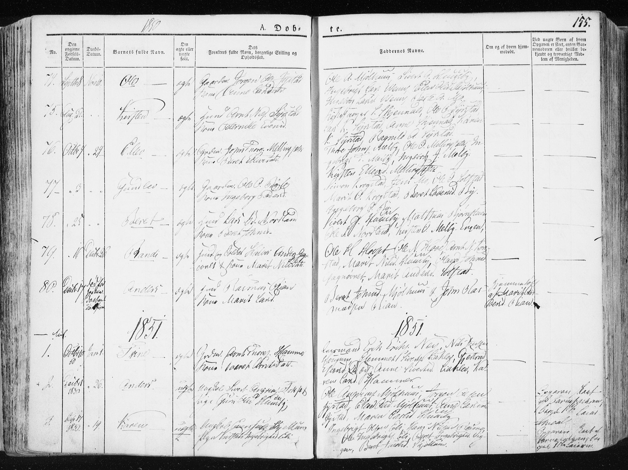 Ministerialprotokoller, klokkerbøker og fødselsregistre - Sør-Trøndelag, SAT/A-1456/665/L0771: Parish register (official) no. 665A06, 1830-1856, p. 155