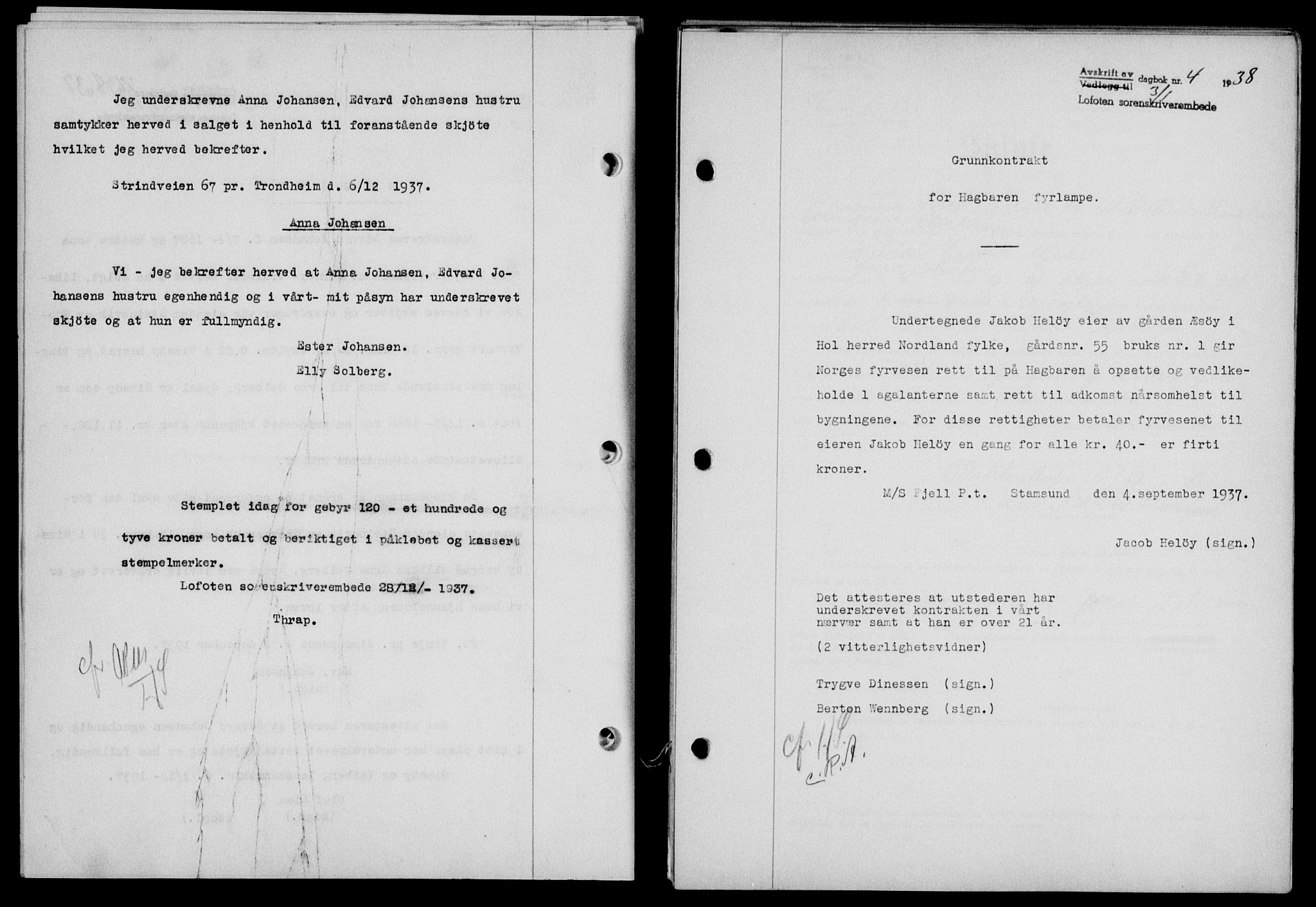 Lofoten sorenskriveri, SAT/A-0017/1/2/2C/L0003a: Mortgage book no. 3a, 1937-1938, Diary no: : 4/1938