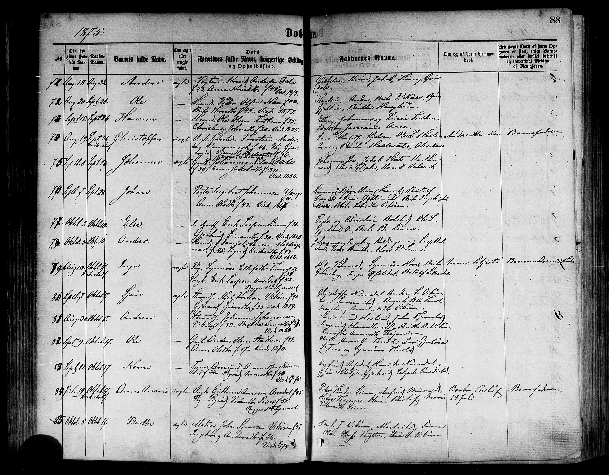 Vik sokneprestembete, SAB/A-81501: Parish register (official) no. A 9, 1866-1877, p. 88