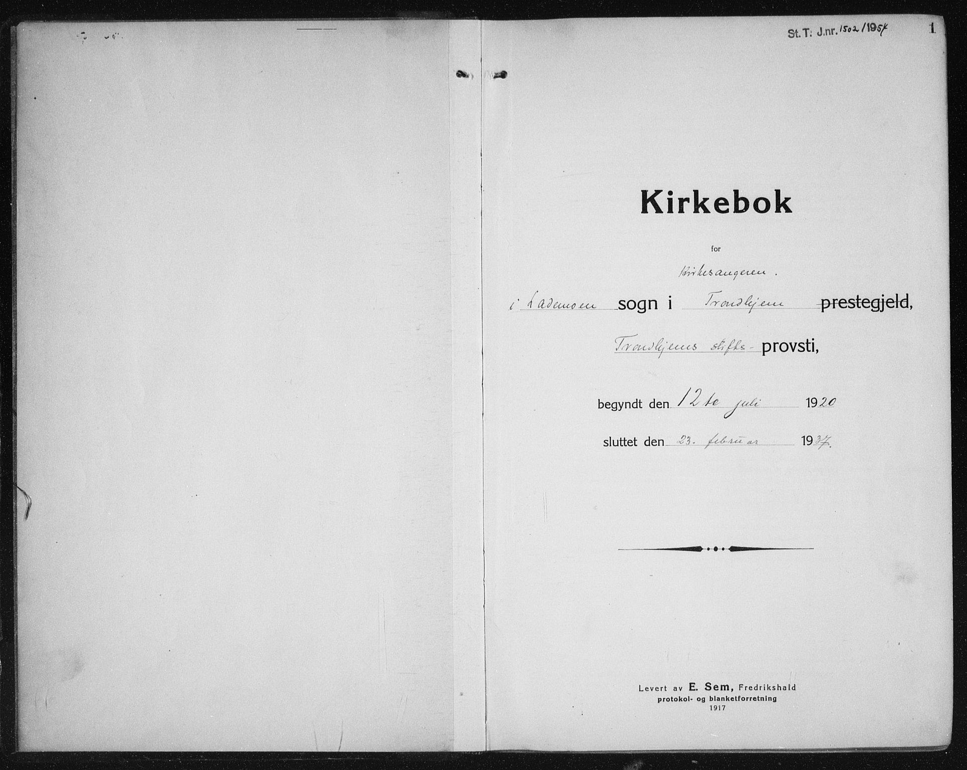 Ministerialprotokoller, klokkerbøker og fødselsregistre - Sør-Trøndelag, SAT/A-1456/605/L0259: Parish register (copy) no. 605C06, 1920-1937, p. 1