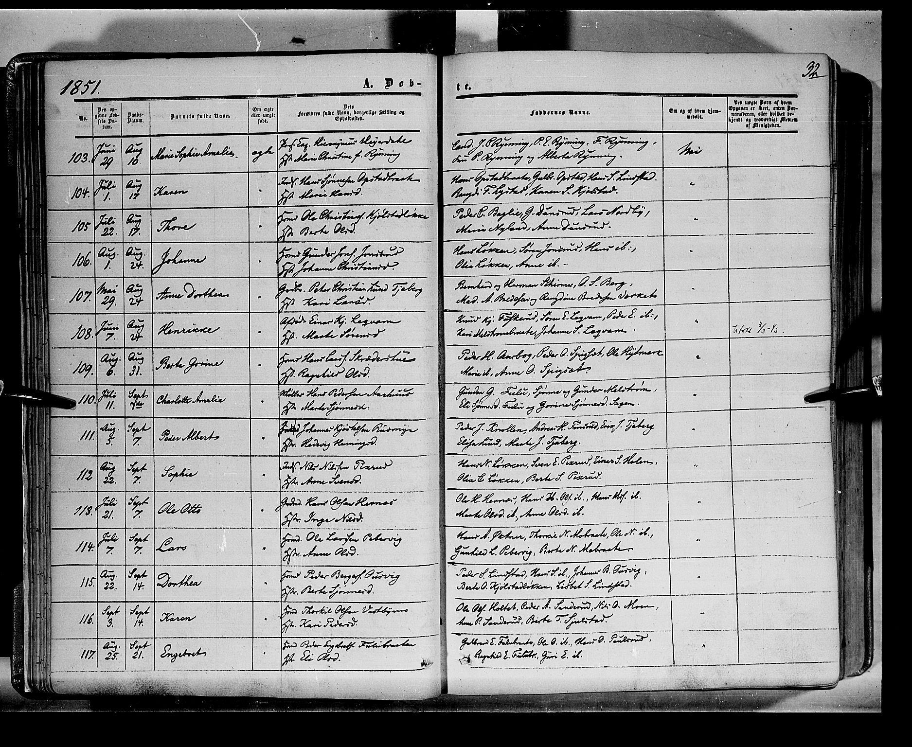 Sør-Odal prestekontor, AV/SAH-PREST-030/H/Ha/Haa/L0001: Parish register (official) no. 1, 1849-1859, p. 32