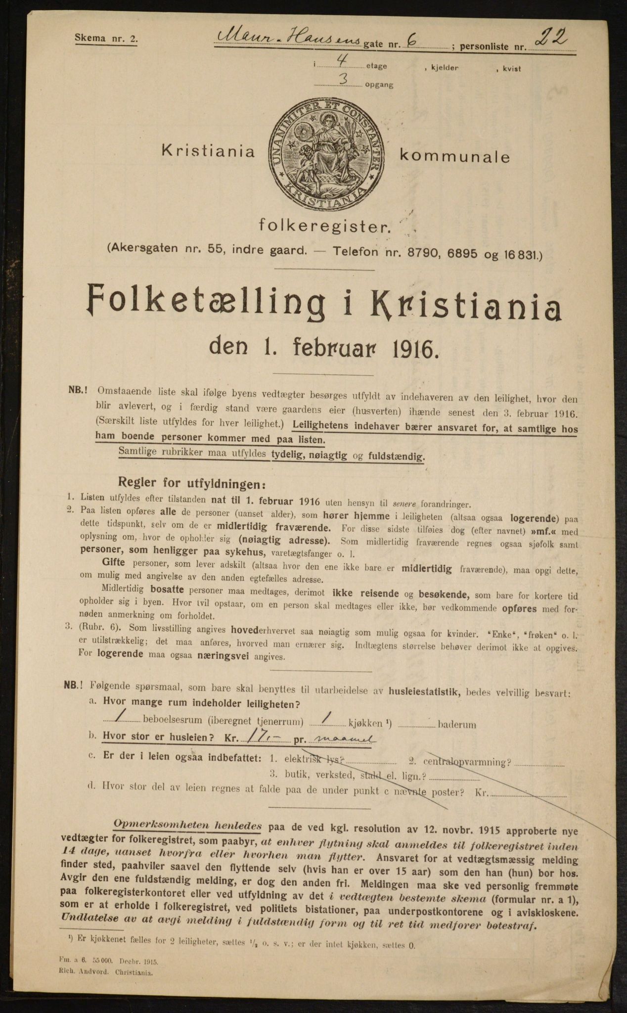 OBA, Municipal Census 1916 for Kristiania, 1916, p. 66662