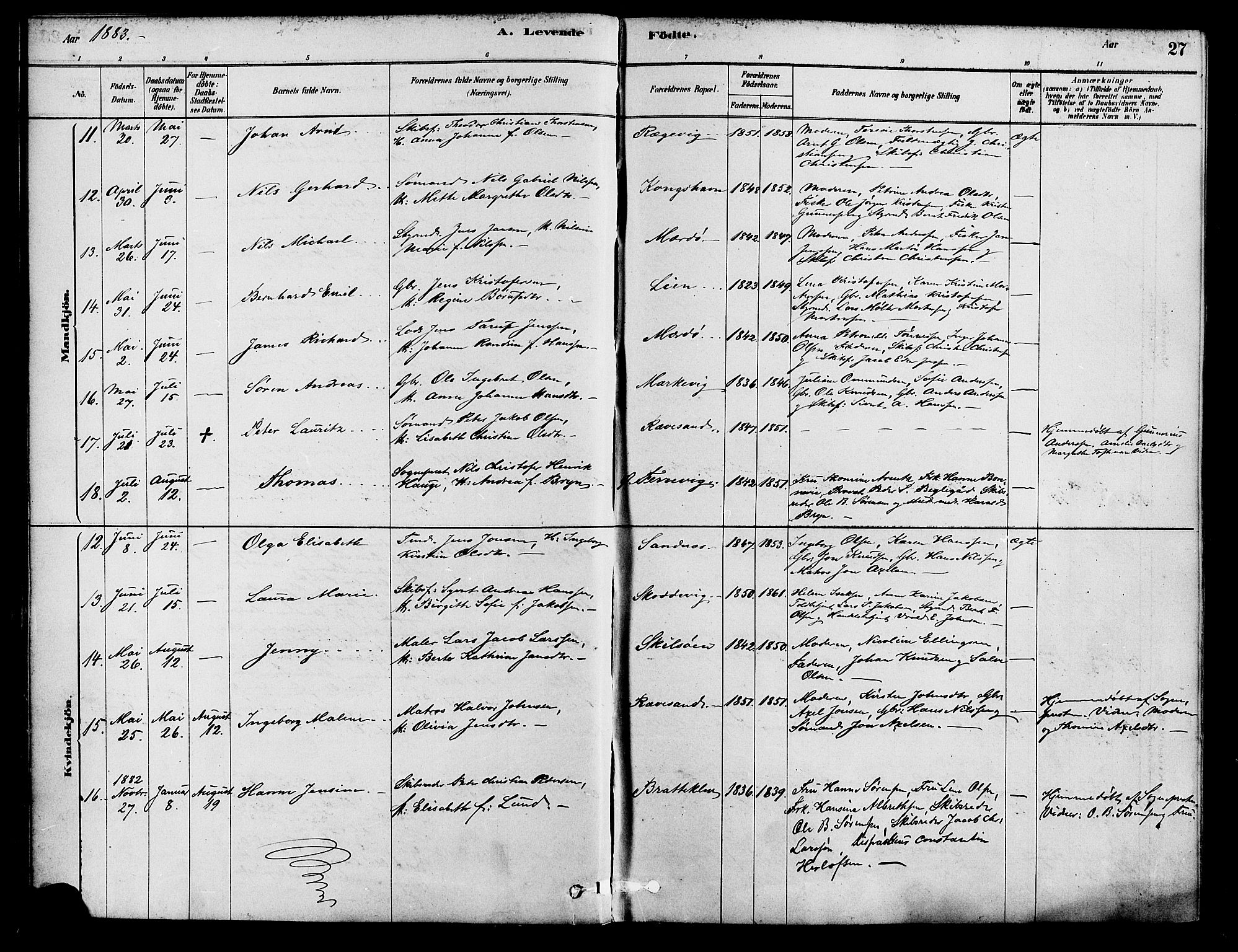 Tromøy sokneprestkontor, AV/SAK-1111-0041/F/Fa/L0009: Parish register (official) no. A 9, 1878-1896, p. 27