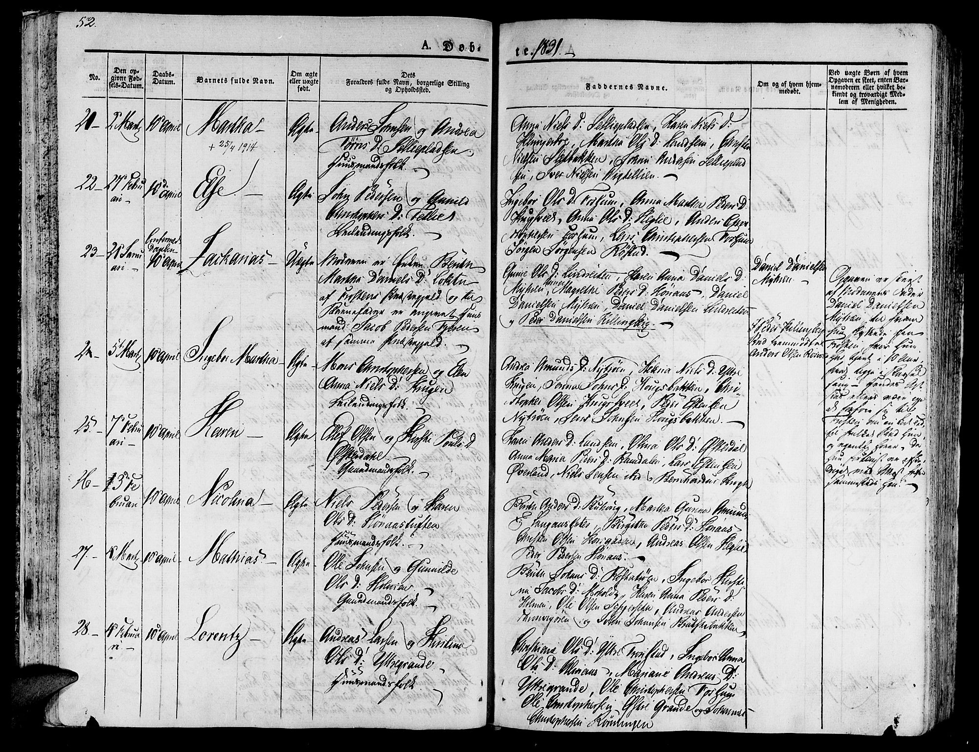 Ministerialprotokoller, klokkerbøker og fødselsregistre - Nord-Trøndelag, AV/SAT-A-1458/701/L0006: Parish register (official) no. 701A06, 1825-1841, p. 52