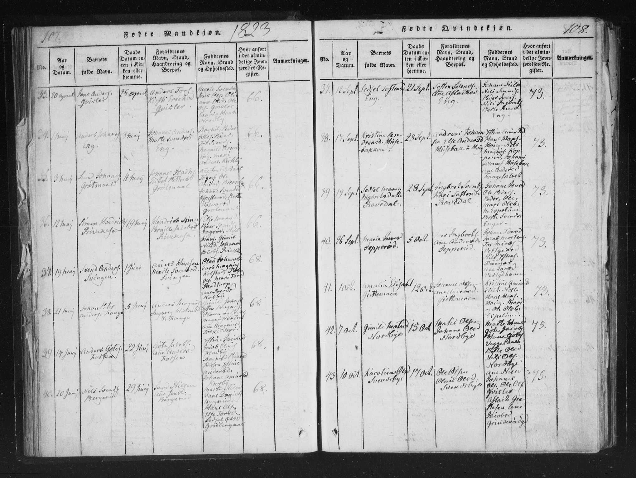 Aremark prestekontor Kirkebøker, AV/SAO-A-10899/F/Fc/L0001: Parish register (official) no. III 1, 1814-1834, p. 107-108