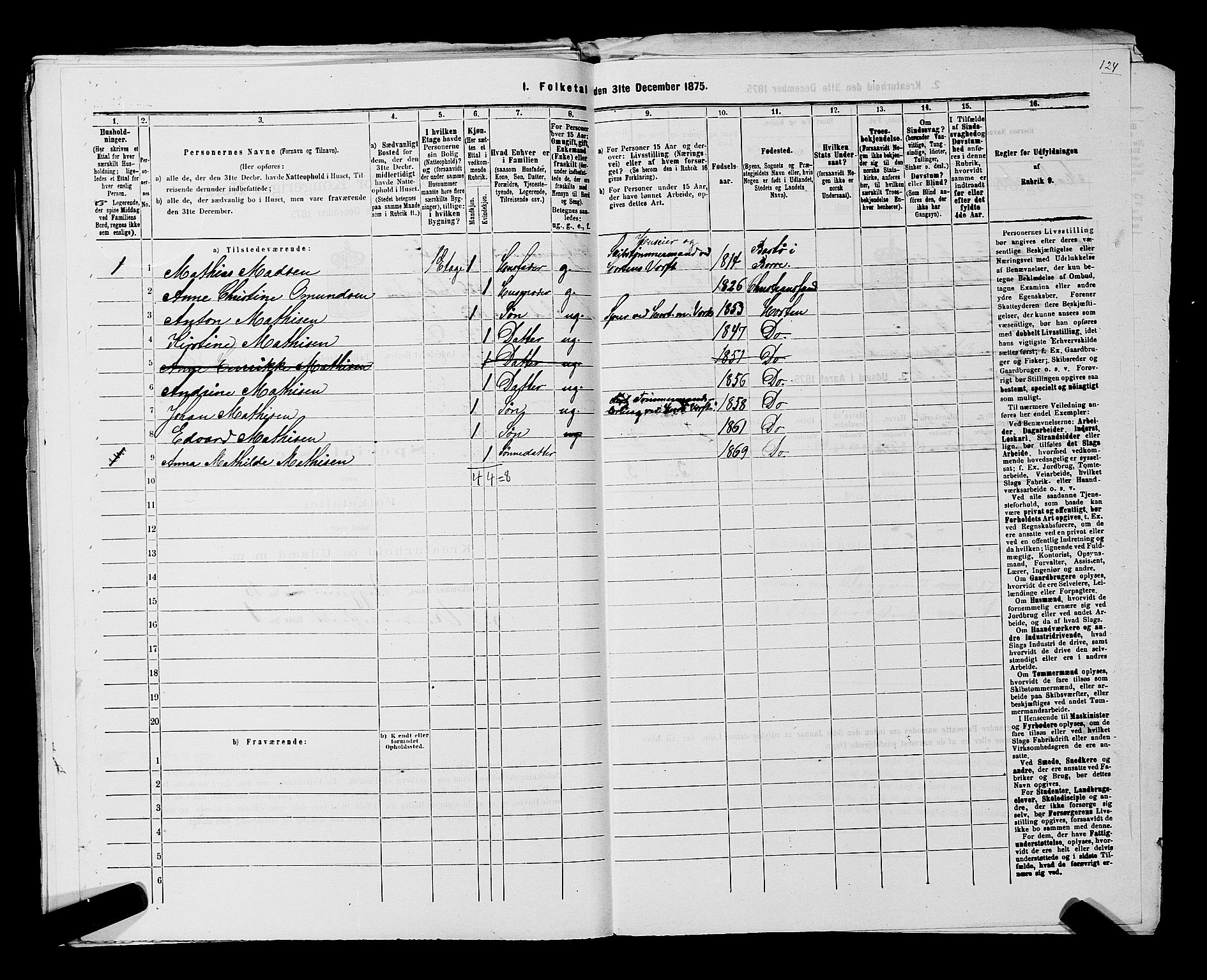 SAKO, 1875 census for 0703P Horten, 1875, p. 1119