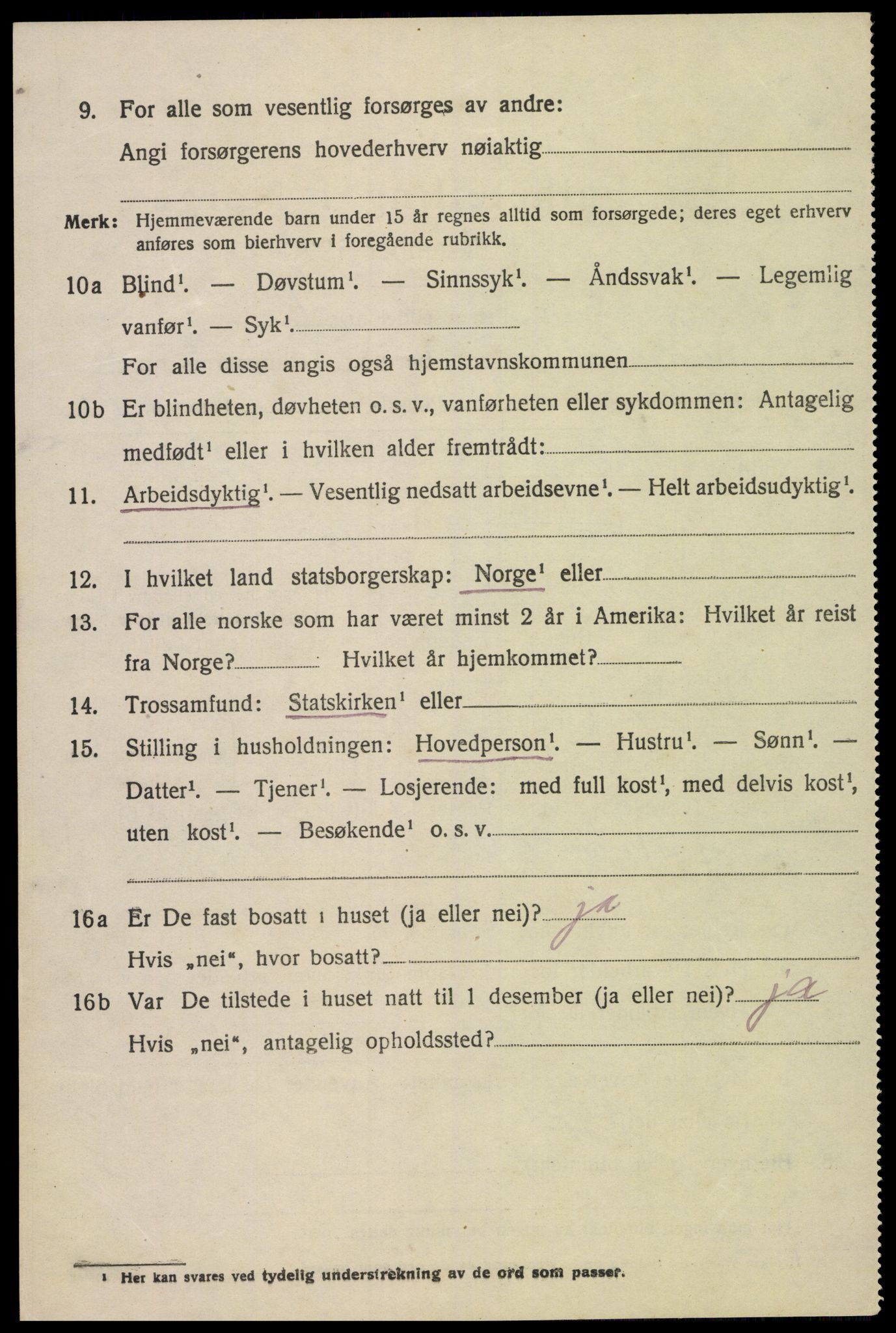 SAK, 1920 census for Bygland, 1920, p. 2516