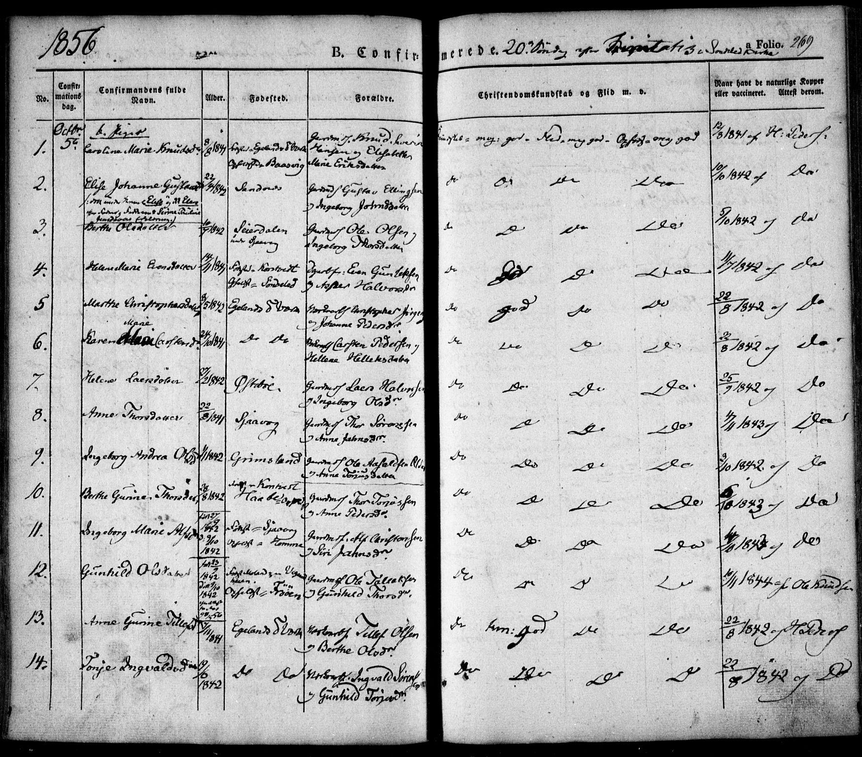 Søndeled sokneprestkontor, AV/SAK-1111-0038/F/Fa/L0002: Parish register (official) no. A 2, 1839-1860, p. 269