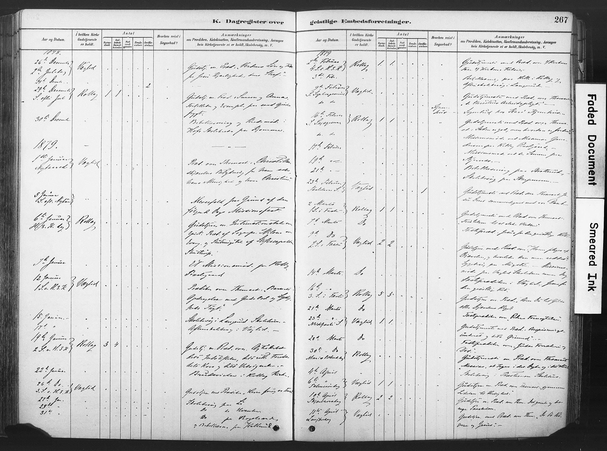 Rollag kirkebøker, SAKO/A-240/F/Fa/L0011: Parish register (official) no. I 11, 1878-1902, p. 267