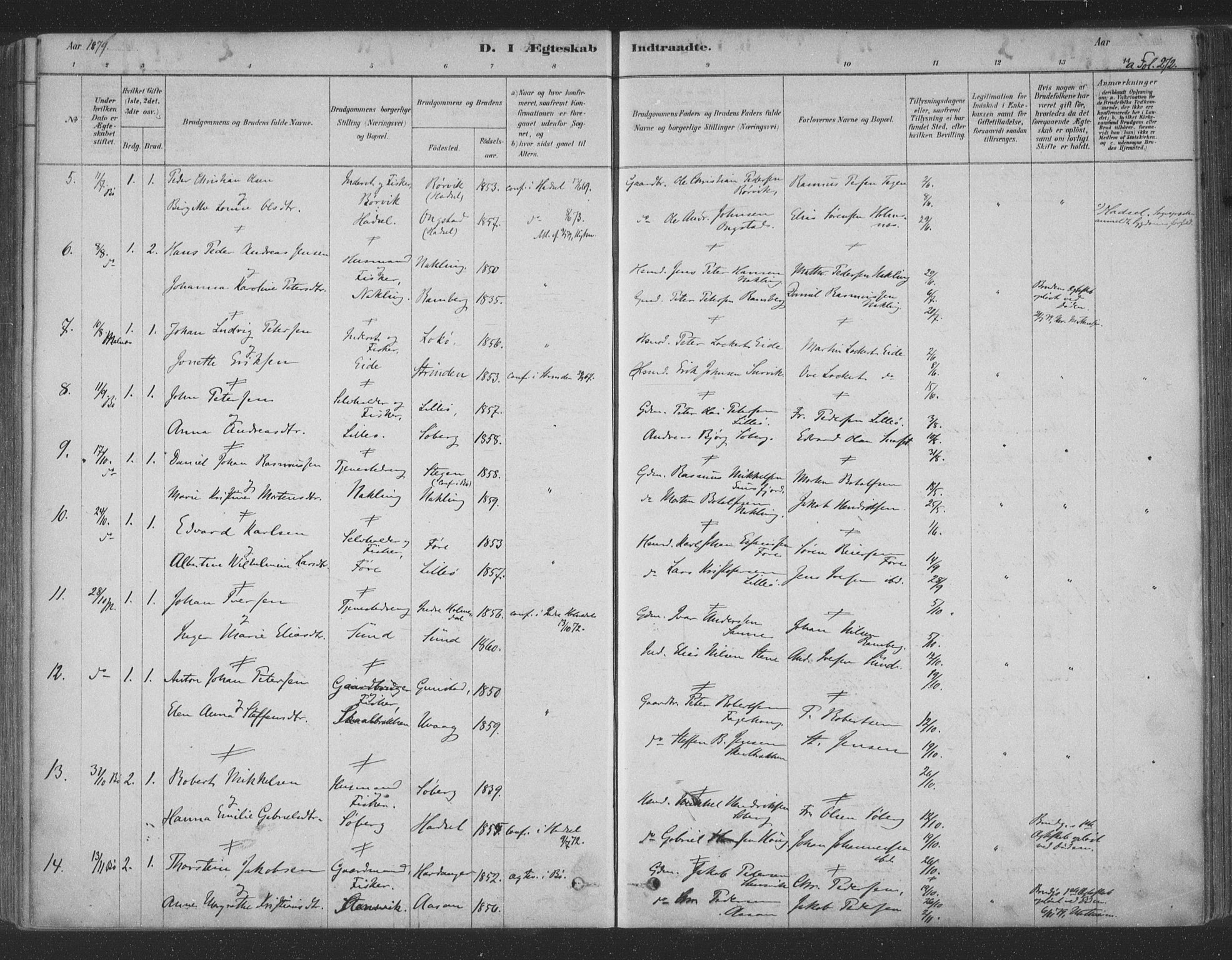 Ministerialprotokoller, klokkerbøker og fødselsregistre - Nordland, SAT/A-1459/891/L1302: Parish register (official) no. 891A07, 1878-1895, p. 272