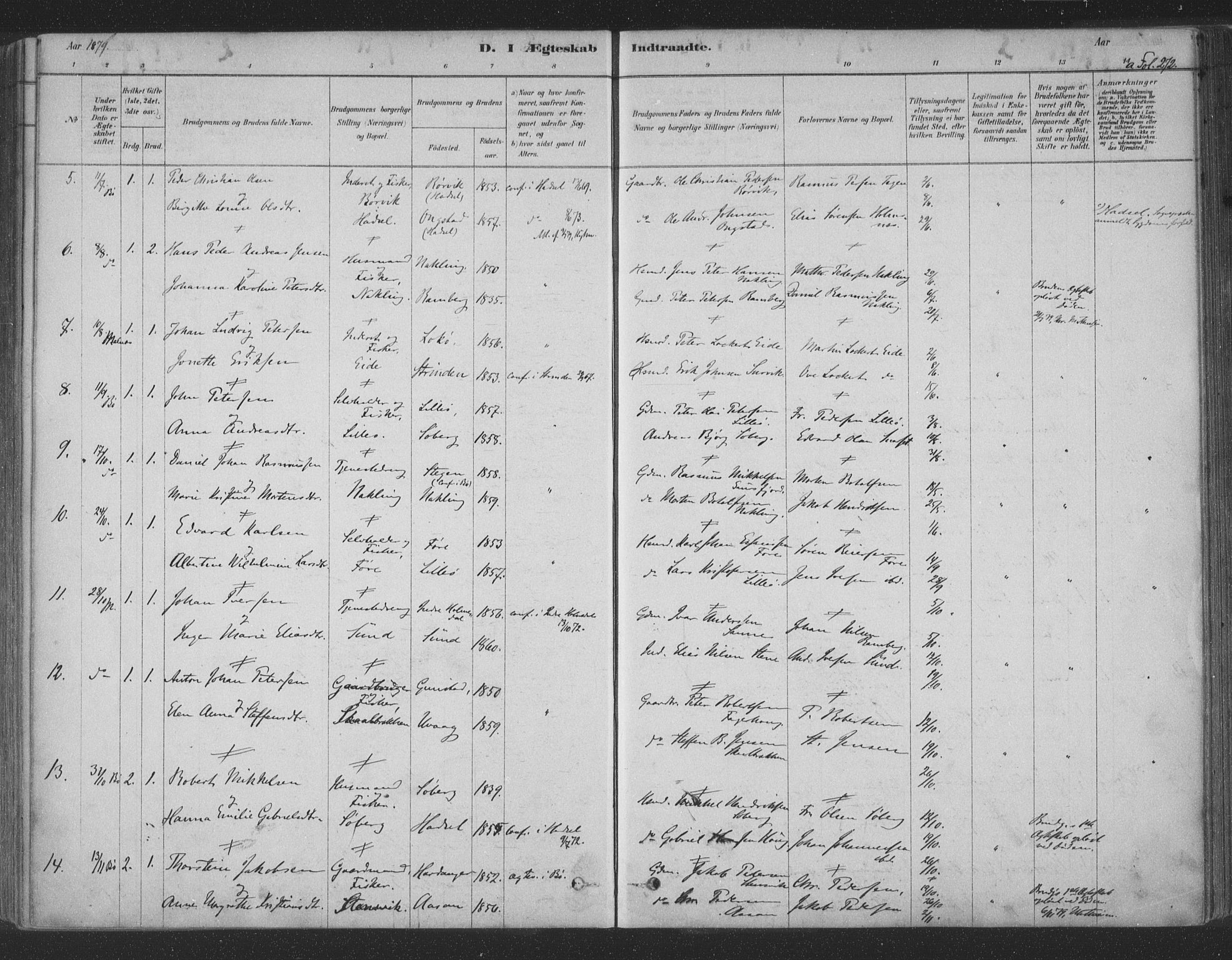 Ministerialprotokoller, klokkerbøker og fødselsregistre - Nordland, AV/SAT-A-1459/891/L1302: Parish register (official) no. 891A07, 1878-1895, p. 272