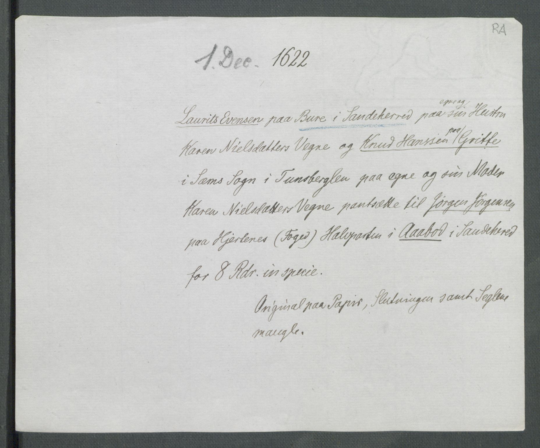 Riksarkivets diplomsamling, RA/EA-5965/F02/L0130: Dokumenter, 1622, p. 115