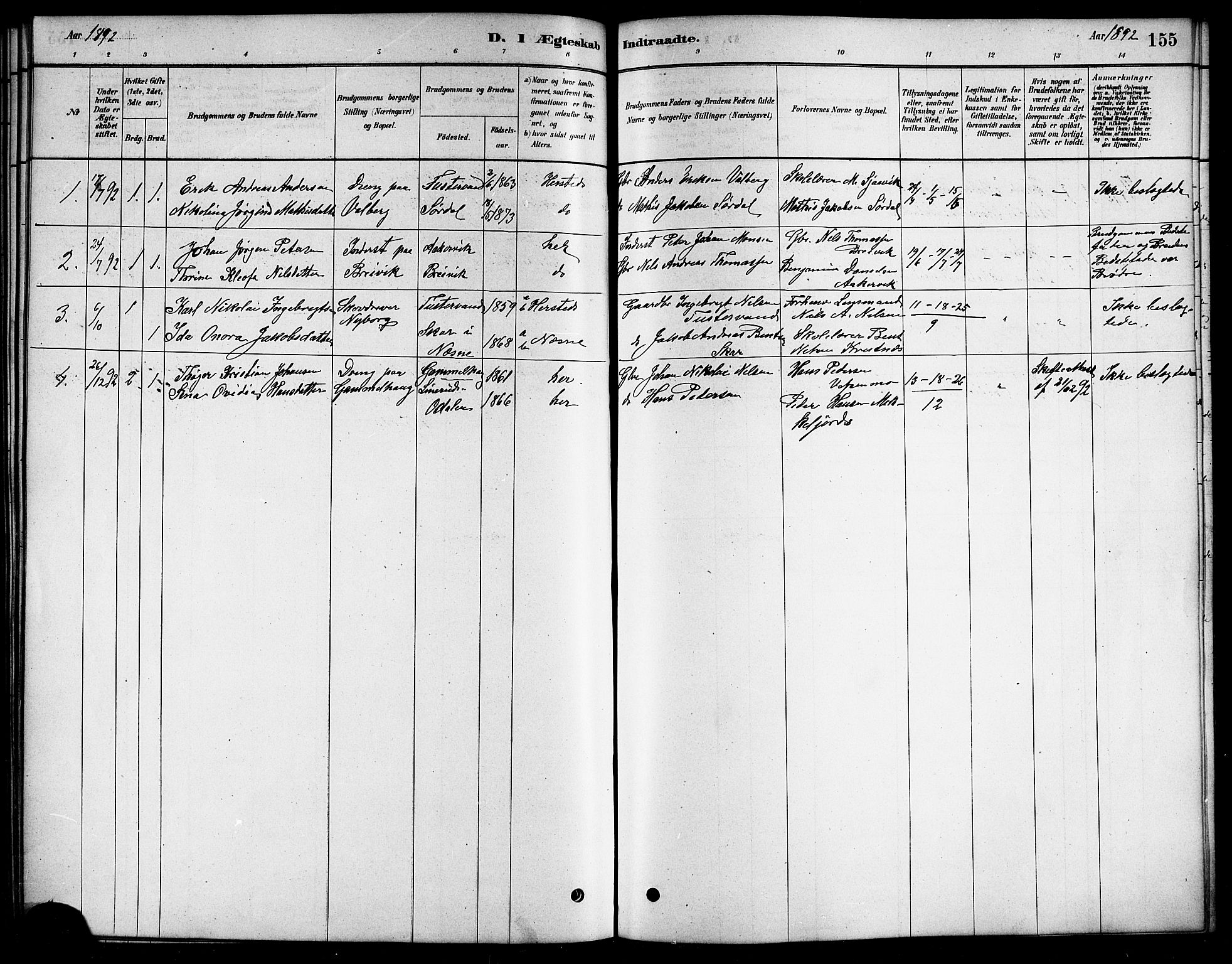 Ministerialprotokoller, klokkerbøker og fødselsregistre - Nordland, AV/SAT-A-1459/823/L0330: Parish register (copy) no. 823C02, 1879-1916, p. 155