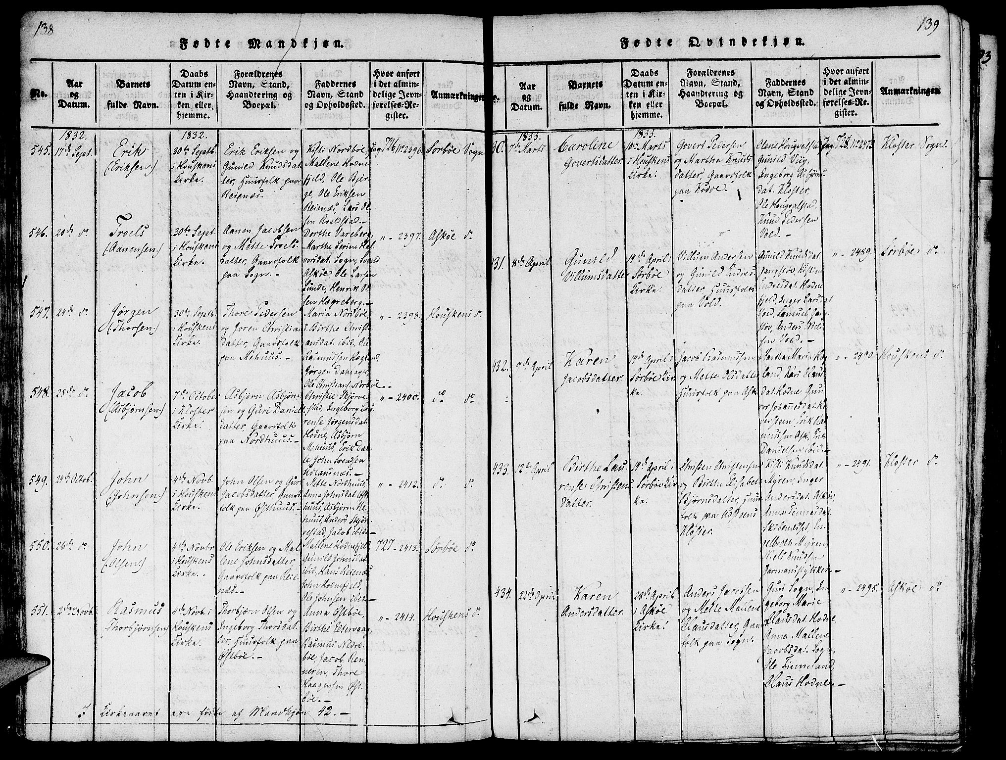 Rennesøy sokneprestkontor, SAST/A -101827/H/Ha/Haa/L0004: Parish register (official) no. A 4, 1816-1837, p. 138-139