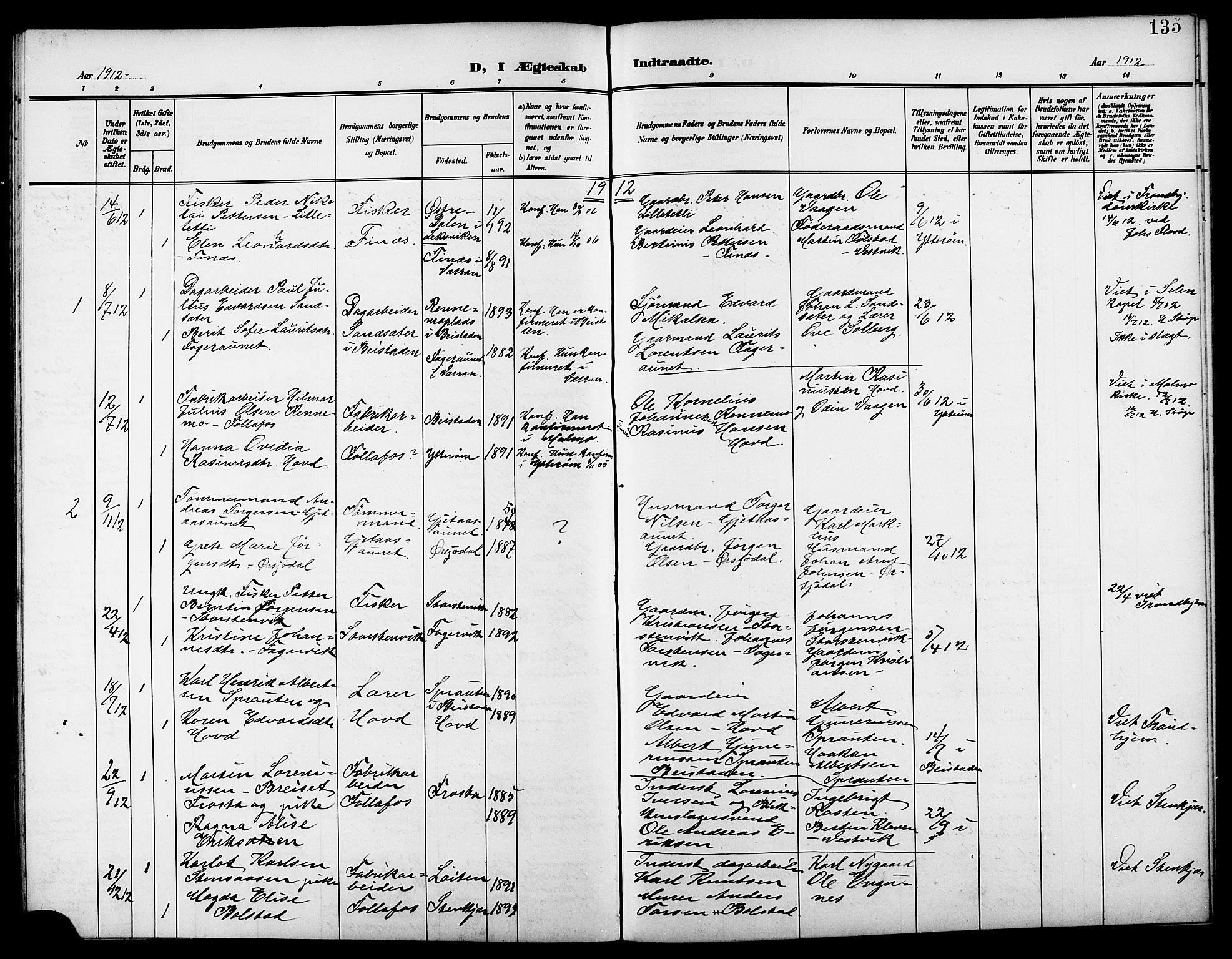 Ministerialprotokoller, klokkerbøker og fødselsregistre - Nord-Trøndelag, SAT/A-1458/744/L0424: Parish register (copy) no. 744C03, 1906-1923, p. 135